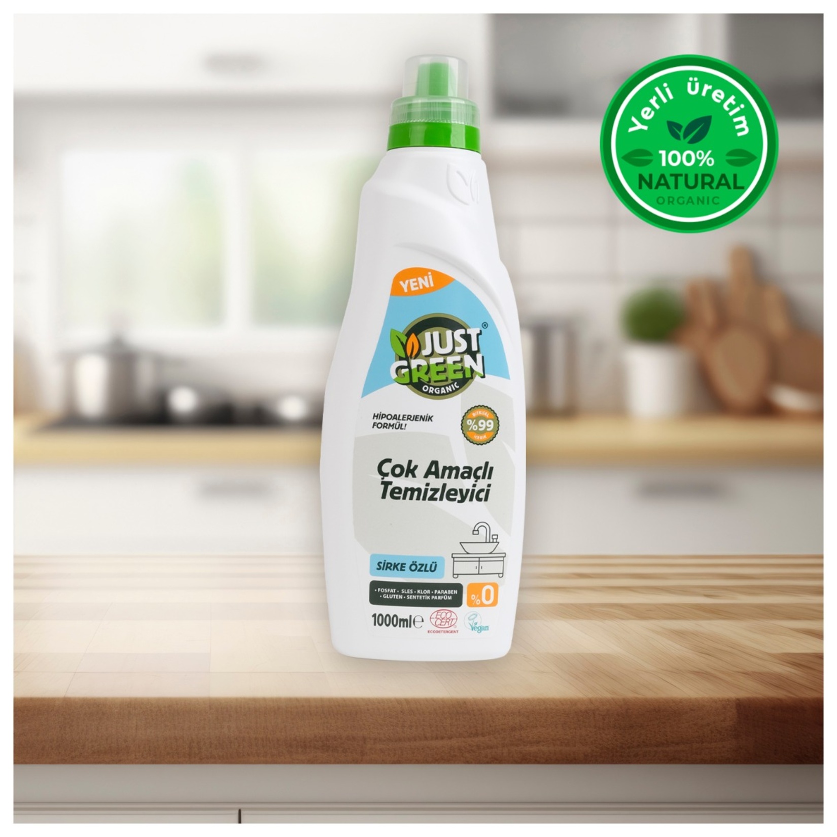 Just Green Organic Çok Amaçlı Yüzey Temizleyici Sirkeli 1 L - Görsel 6