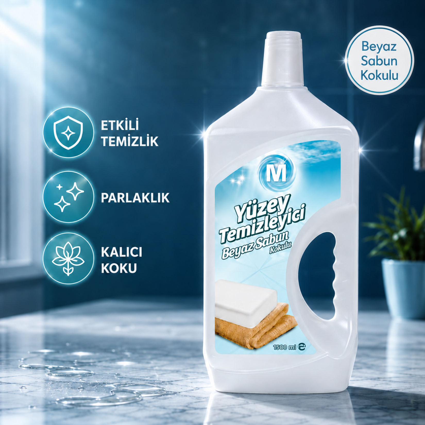 Migros Yüzey Temizleyici Beyaz Sabun Kokulu 1500Ml - Görsel 2