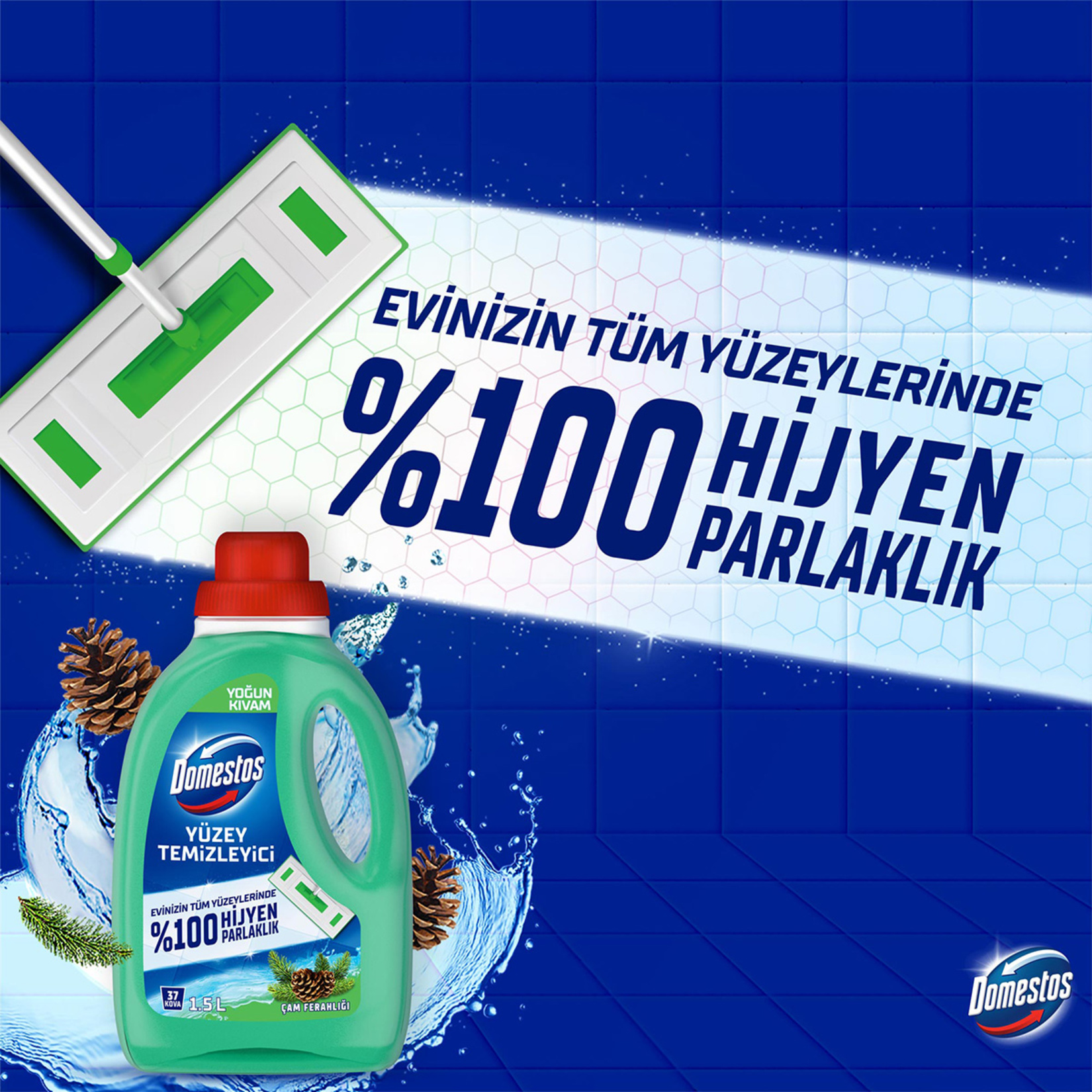Domestos Yüzey Temizleyici Çam Maksimum Hijyen Tüm Yüzeyler için Yüzey Temizleyici 1500 ML - Görsel 3