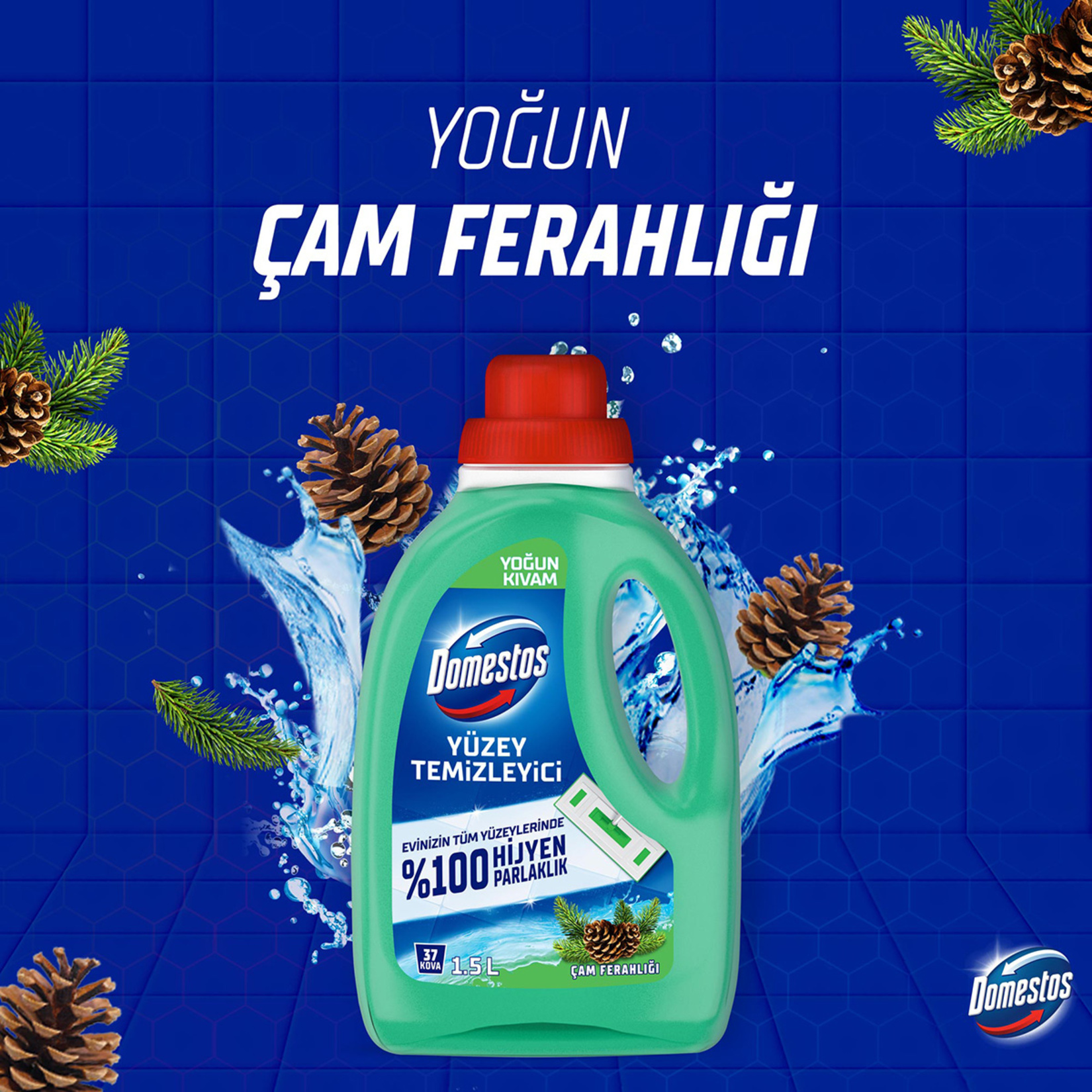 Domestos Yüzey Temizleyici Çam Maksimum Hijyen Tüm Yüzeyler için Yüzey Temizleyici 1500 ML - Görsel 4