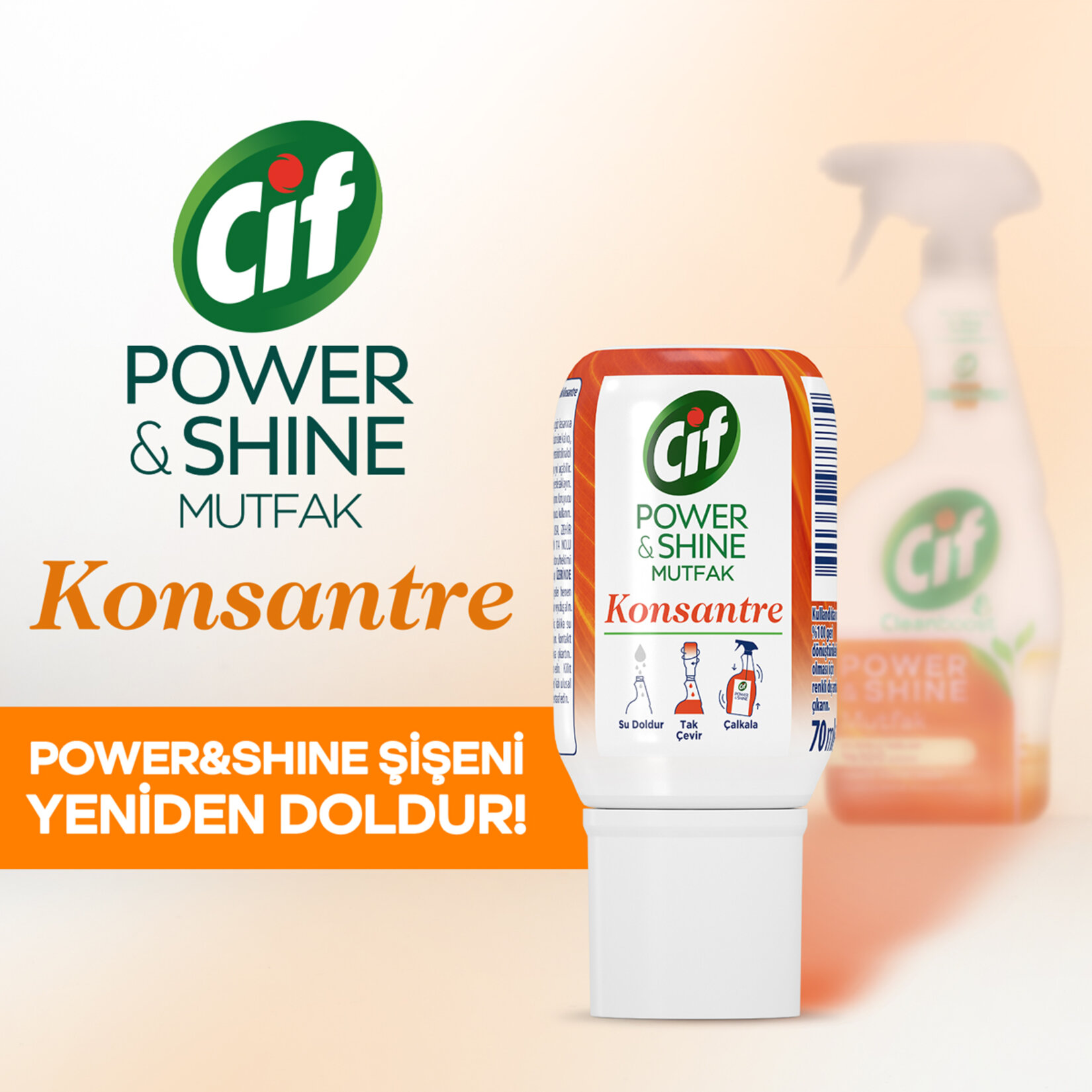 Cif Power & Shine Konsantre Mutfak Yüzey Temizleyici Leke Çıkarıcı Yağ Çözücü 70 ml - Görsel 3