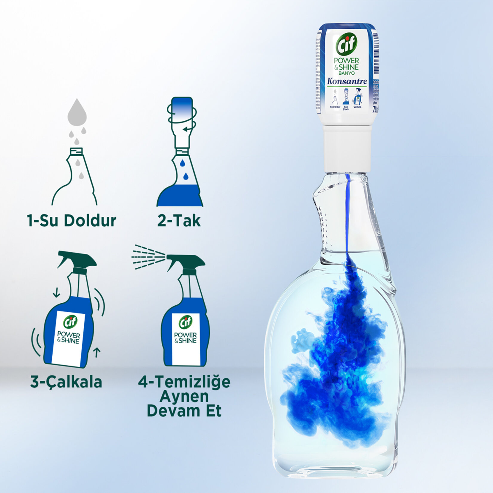 Cif Power & Shine Konsantre Banyo Yüzey Temizleyici Sabun ve Kireç Leke Çıkarıcı 70 ml - Görsel 4