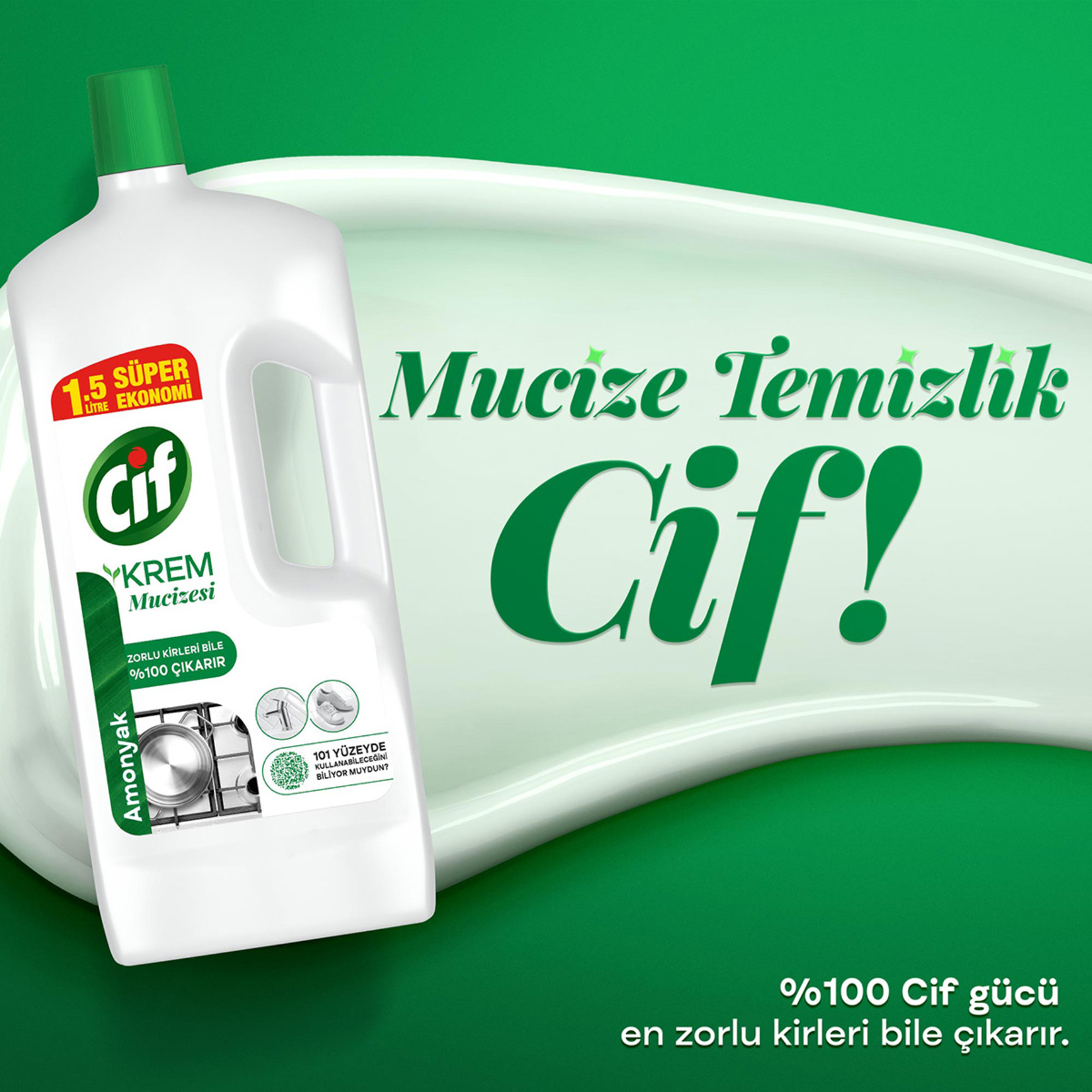 Cif Krem Yeni Nesil Yüzey Temizleyici Amonyak 1500 Ml - Görsel 3