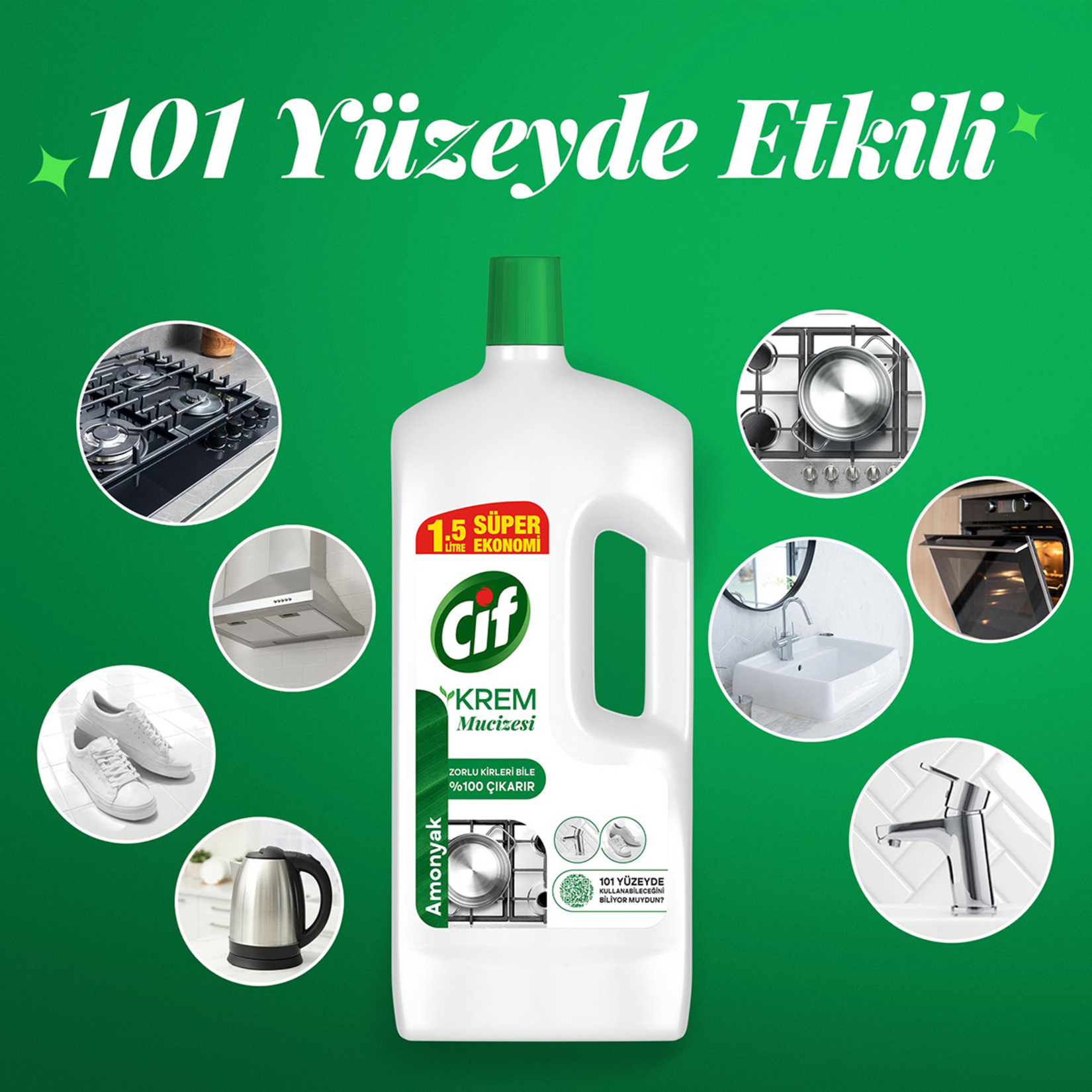 Cif Krem Yeni Nesil Yüzey Temizleyici Amonyak 1500 Ml - Görsel 5