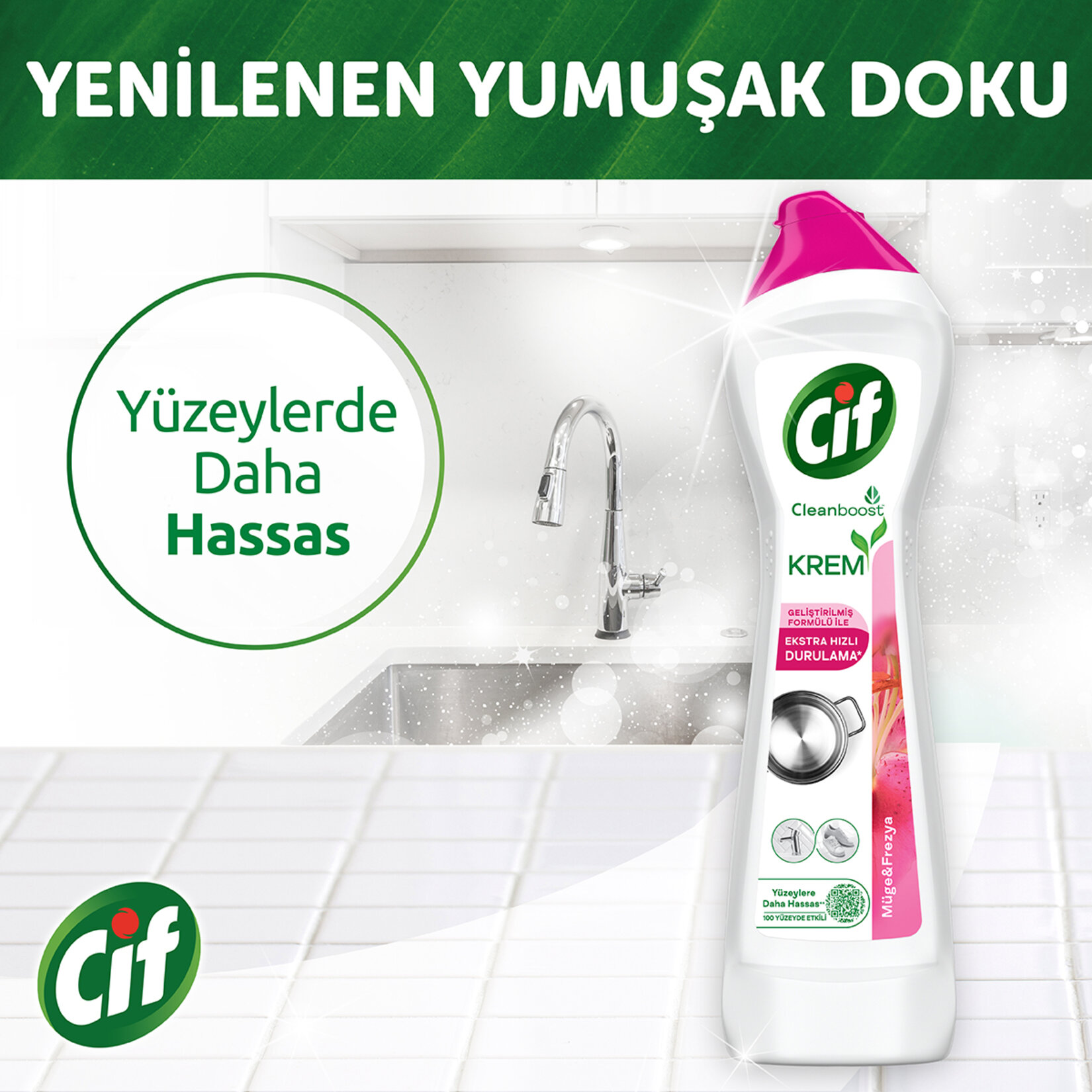 Cif Krem Yeni Nesil Yüzey Temizleyici Frezya ve Müge Çiçeği 500 Ml - Görsel 5