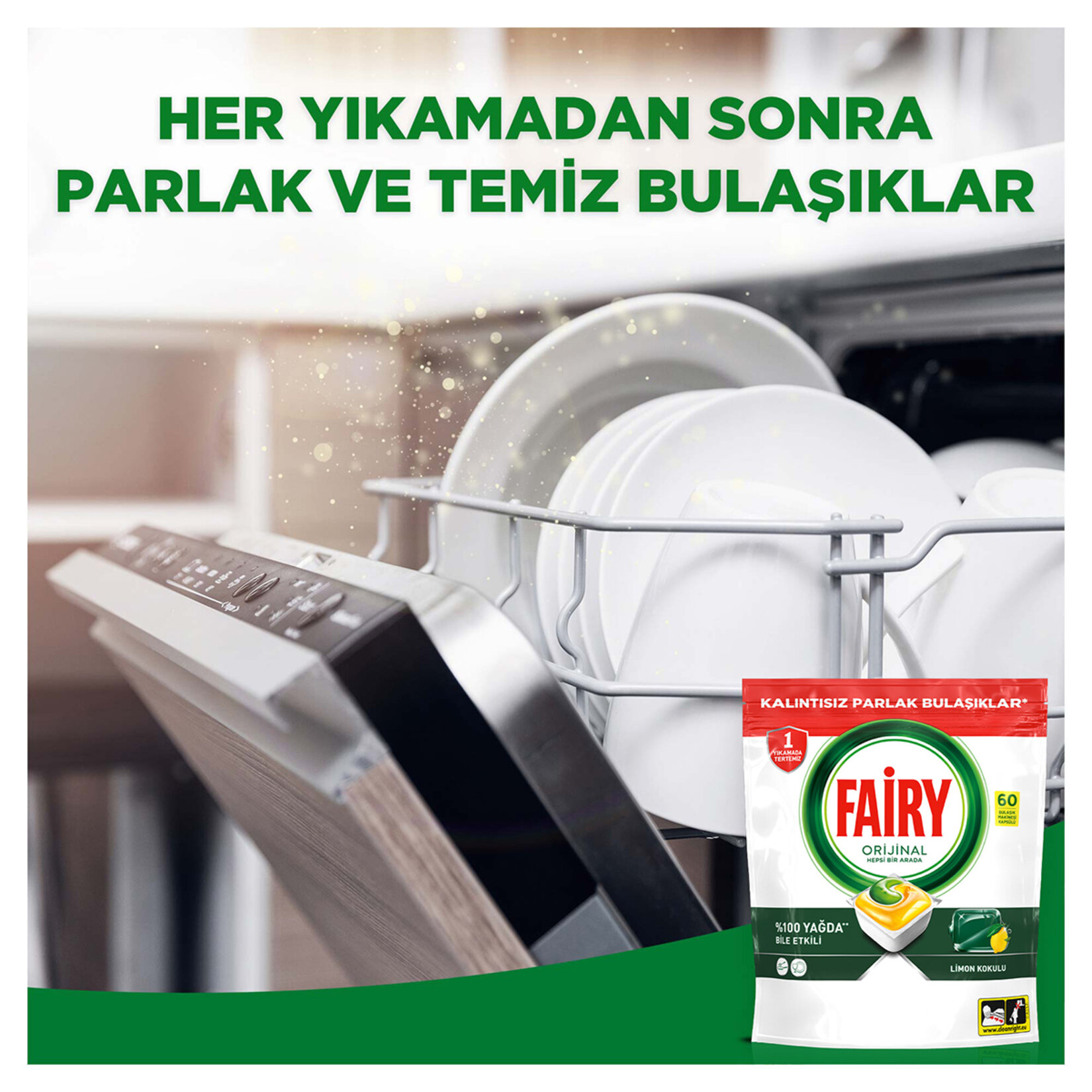 Fairy Hepsi 1 Arada Limon Kokulu Tablet 60'lı 810 G - Görsel 5