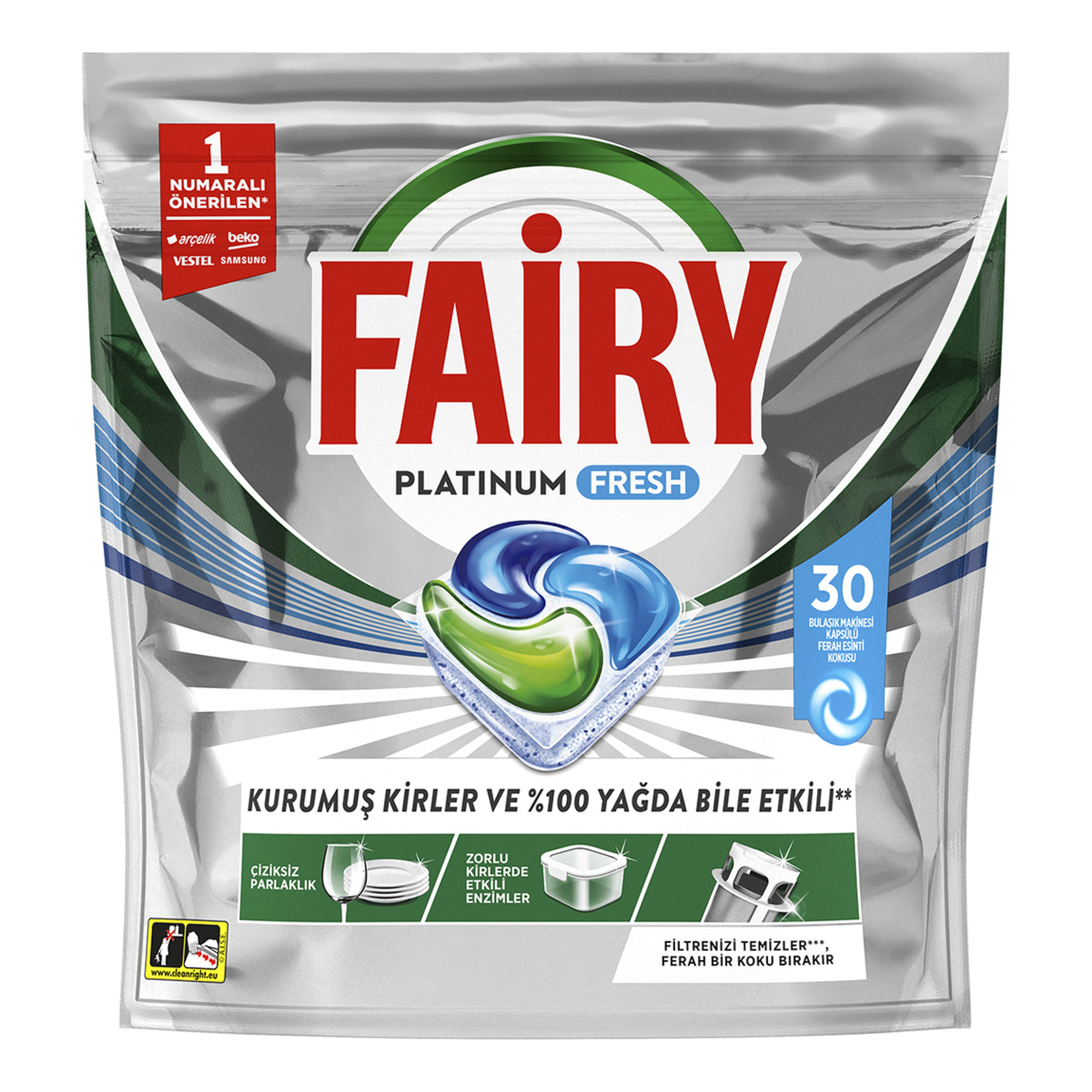 Fairy Platinum Fresh Bulaşık Makinesi Tableti 30'lu 447 G - Görsel 1