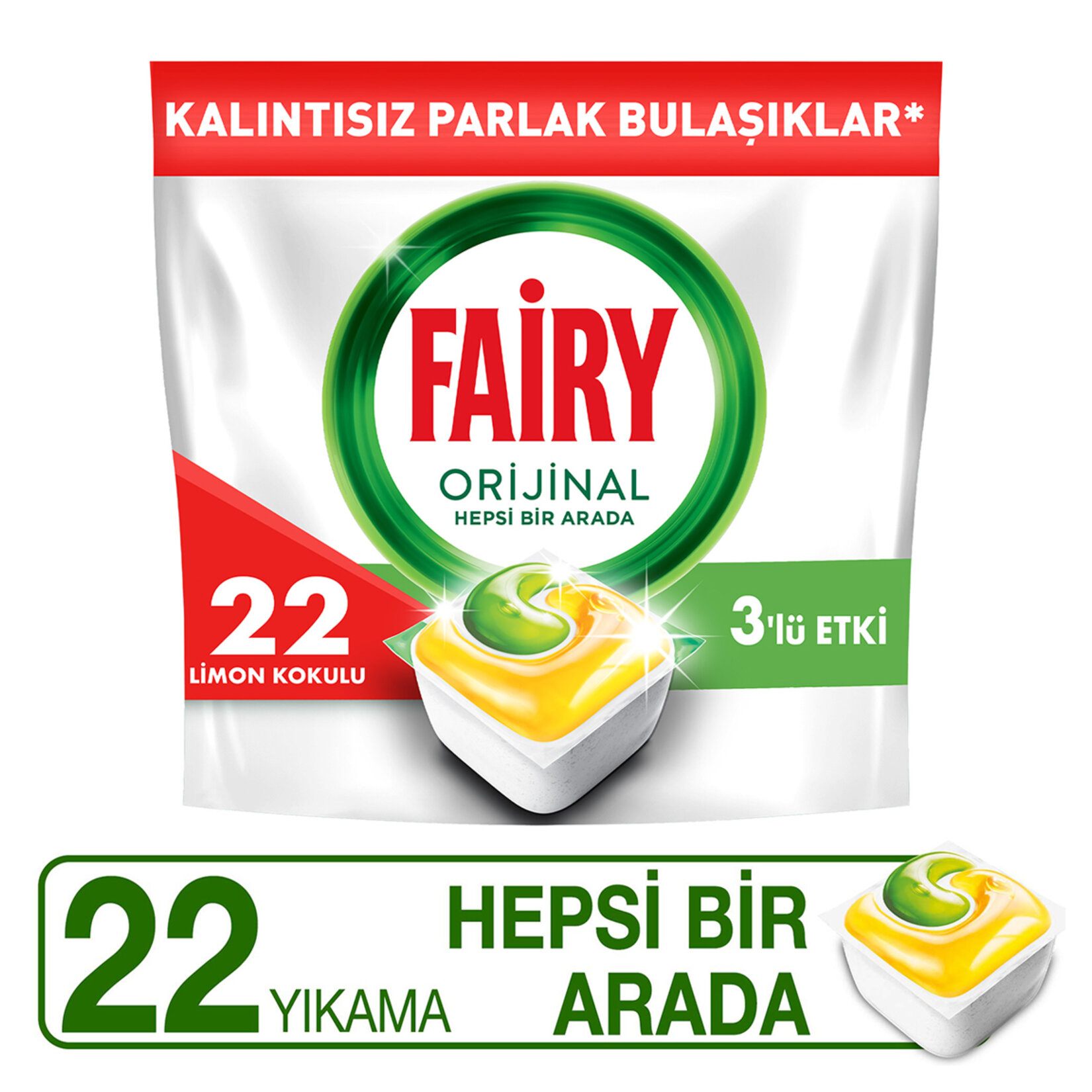 Fairy Tablet Hepsi Bir Arada Limon Kokulu Tablet 22'li 297 G - Görsel 1