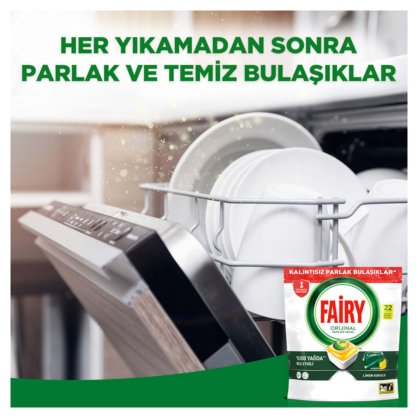 Fairy Tablet Hepsi Bir Arada Limon Kokulu Tablet 22'li 297 G - Görsel 5