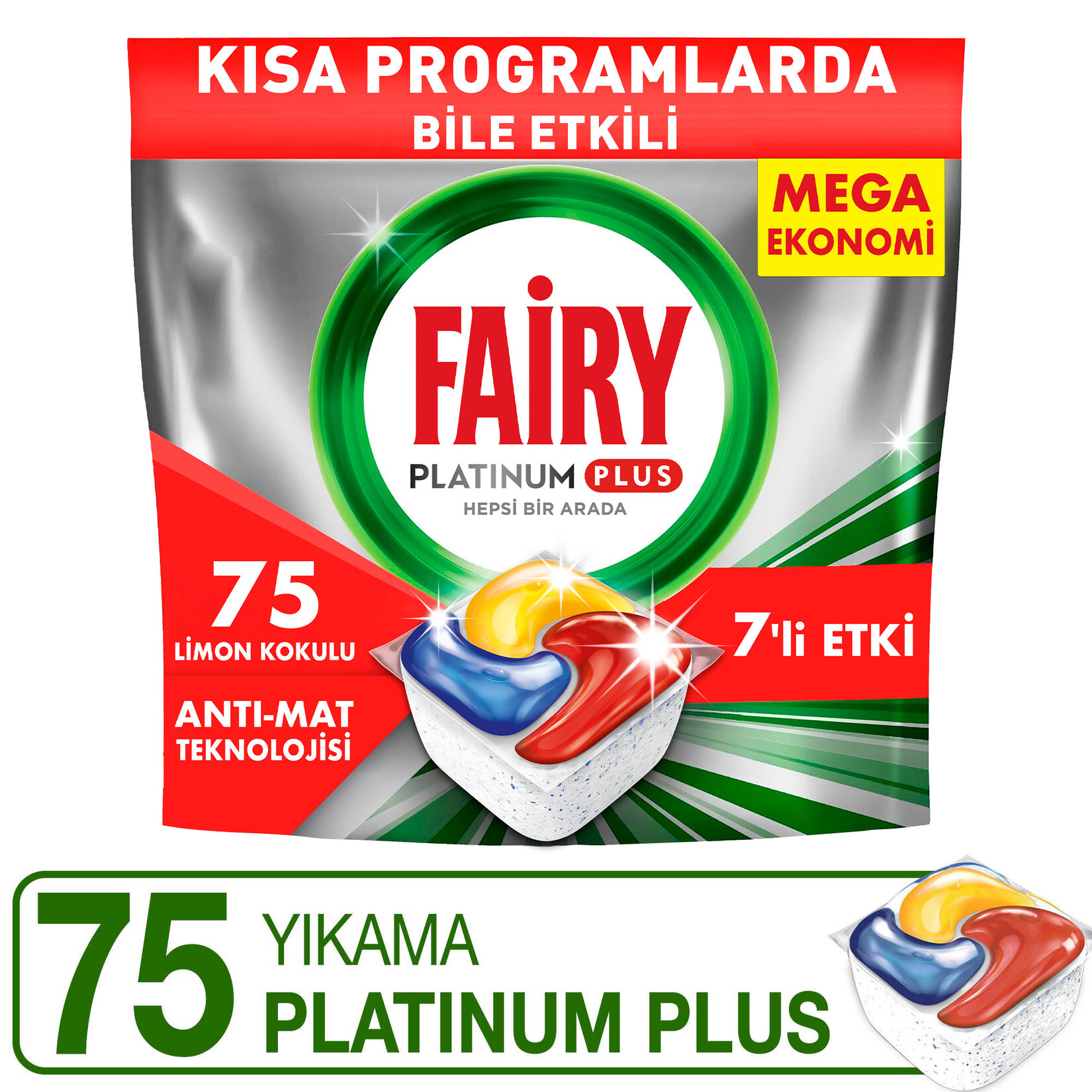 Fairy Platinum Plus Hepsi 1 Arada Limon Kokulu 75'li 1.163 G - Görsel 2