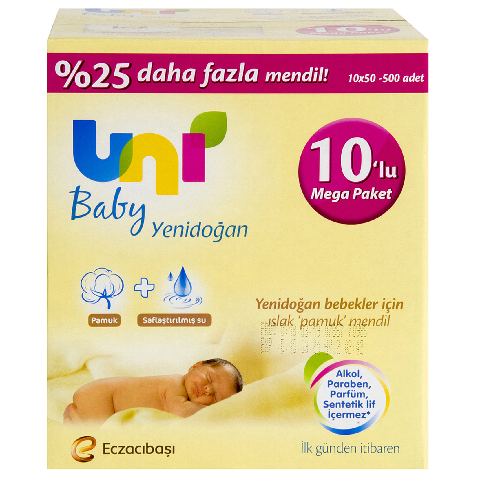 Uni Baby Yenidoğan Islak Havlu 10X50'li
