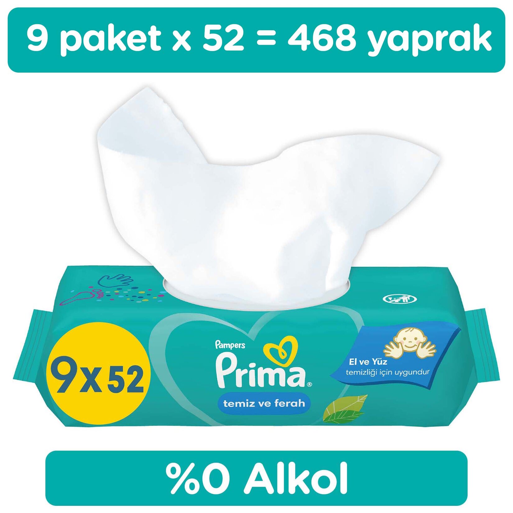 Prima Temiz ve Ferah Islak Mendil 9 Paket 468 Yaprak Islak Mendil - Görsel 3