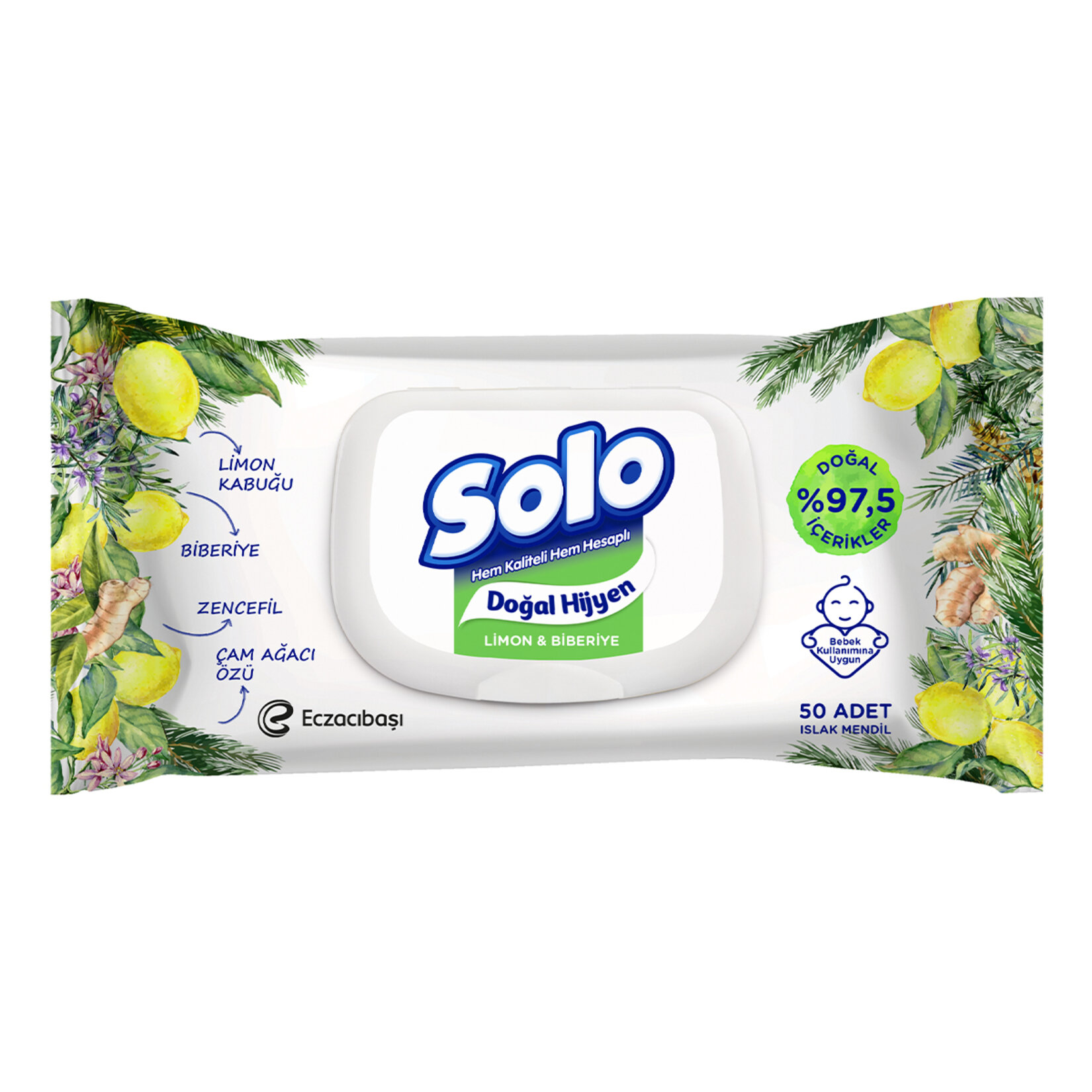 Solo Doğal Hijyen Islak Mendil Limon & Biberiye 50'li