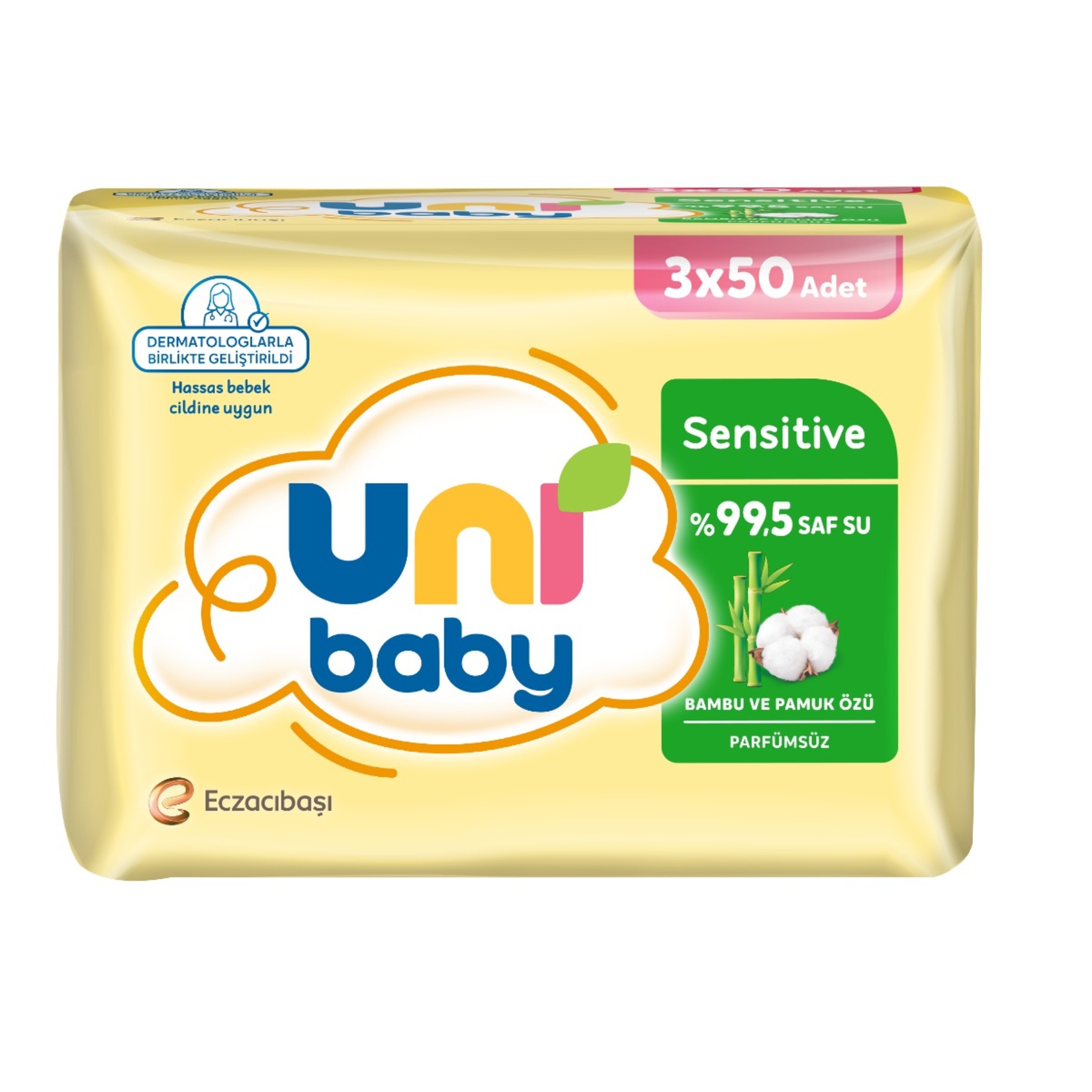 Uni Baby Sensitive Bambu & Pamuk Özü Islak Mendil 3 x 50'li