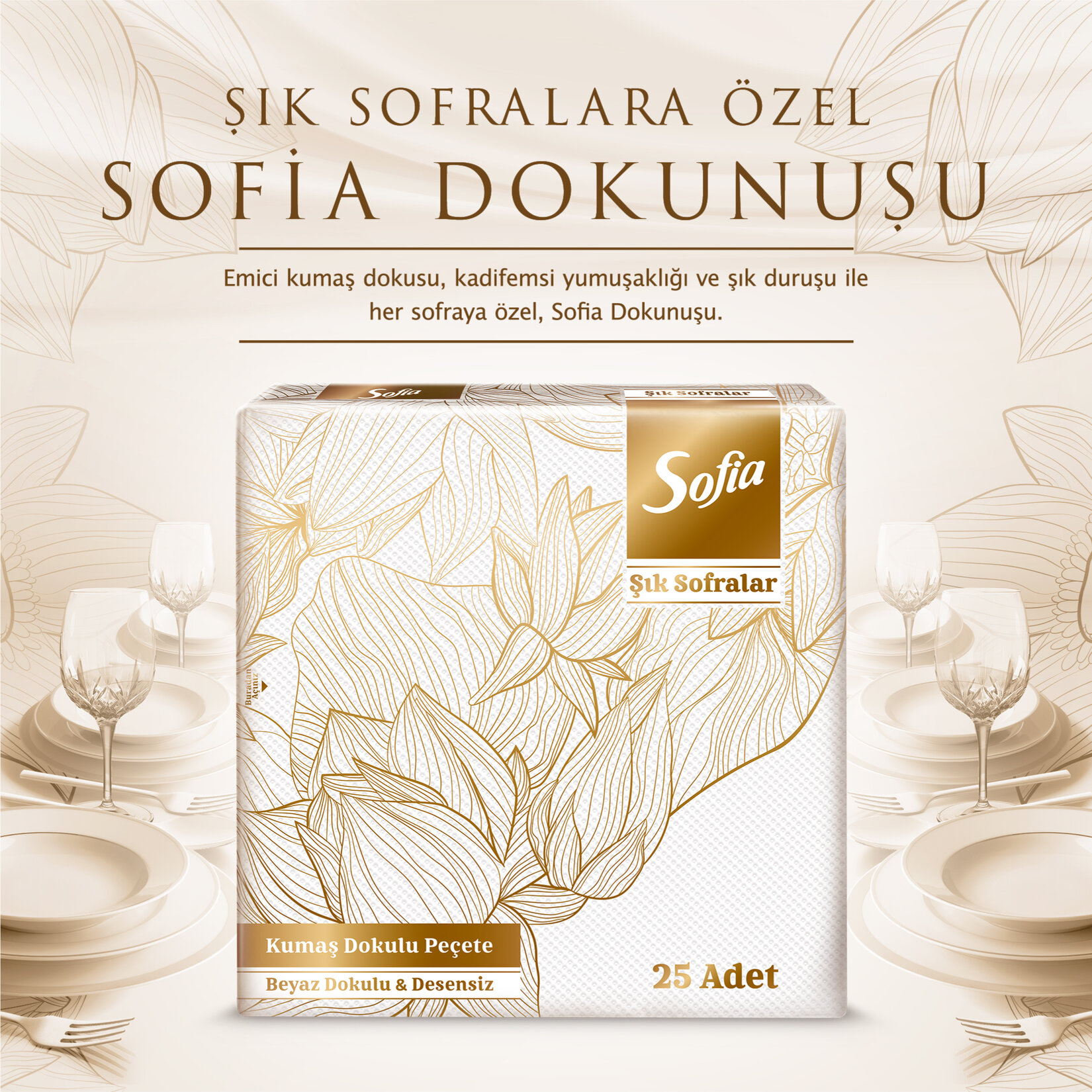 Sofia Kumaş Dokulu Peçete Beyaz 25'li - Görsel 4