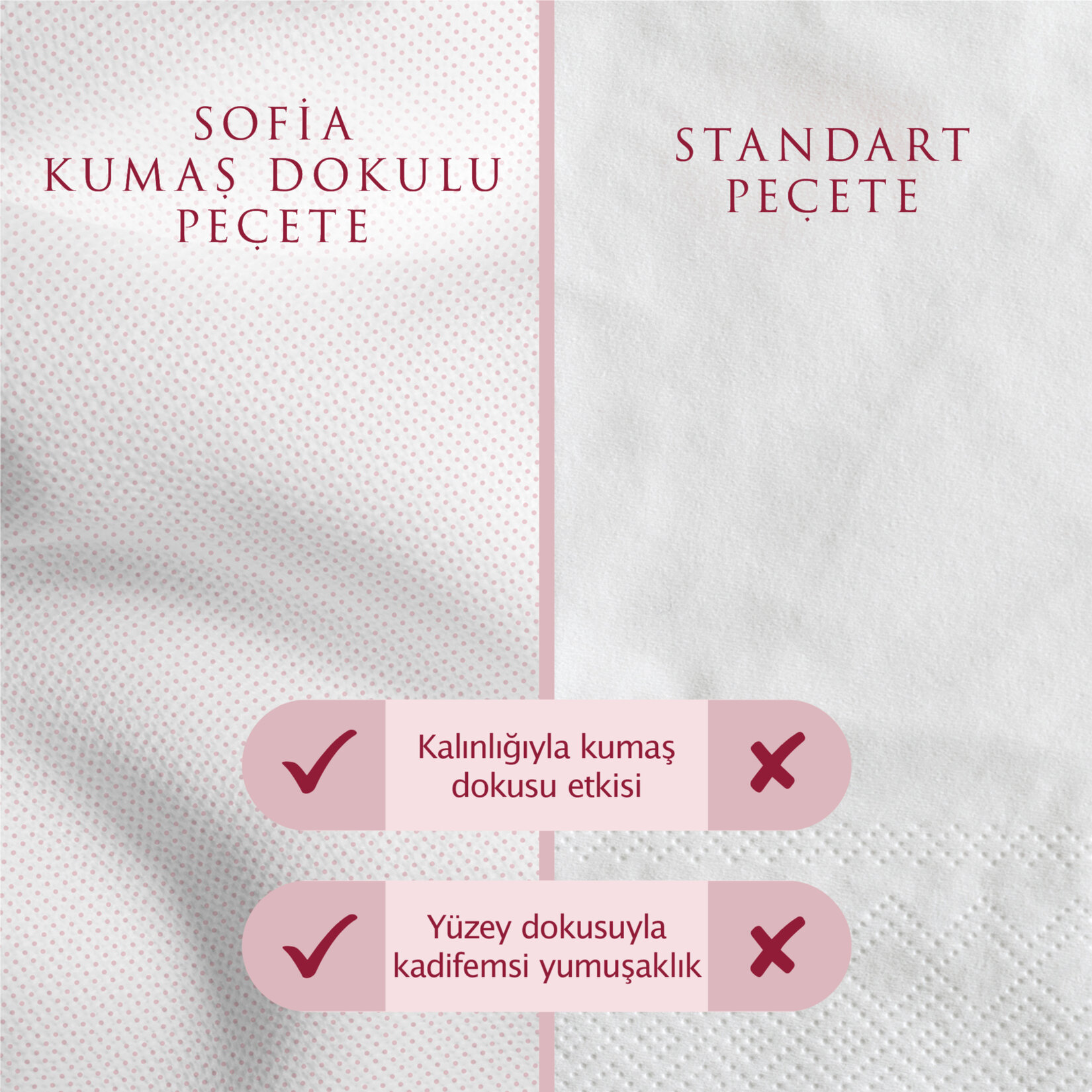 Sofia Kumaş Dokulu Peçete Pembe 30'lu - Görsel 3