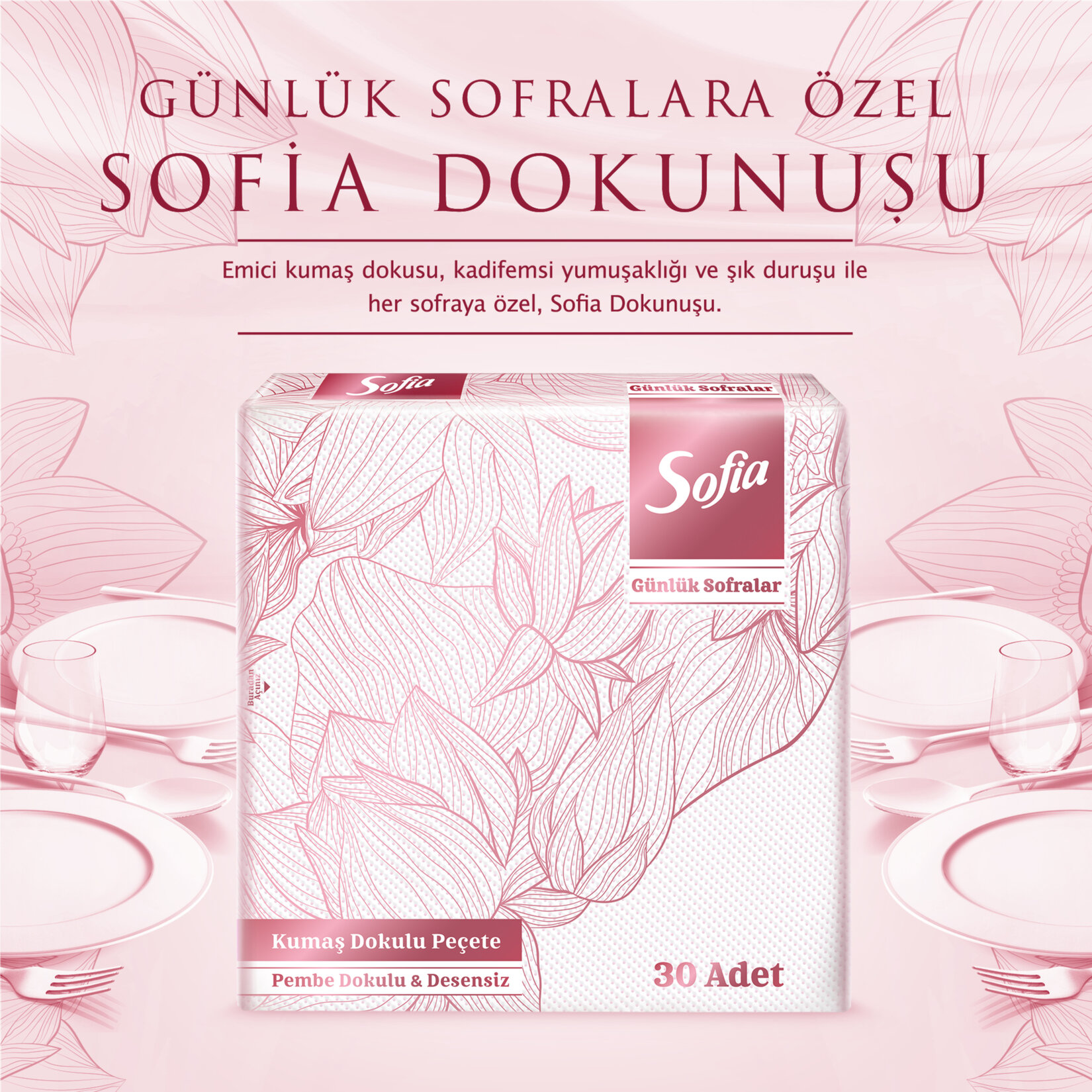 Sofia Kumaş Dokulu Peçete Pembe 30'lu - Görsel 4