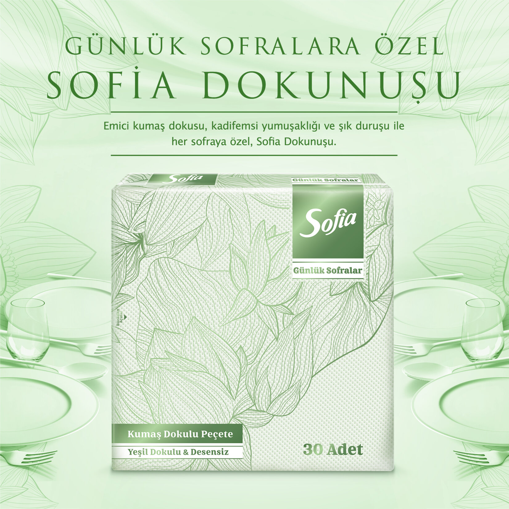 Sofia Kumaş Dokulu Peçete Yeşil 30'lu - Görsel 4