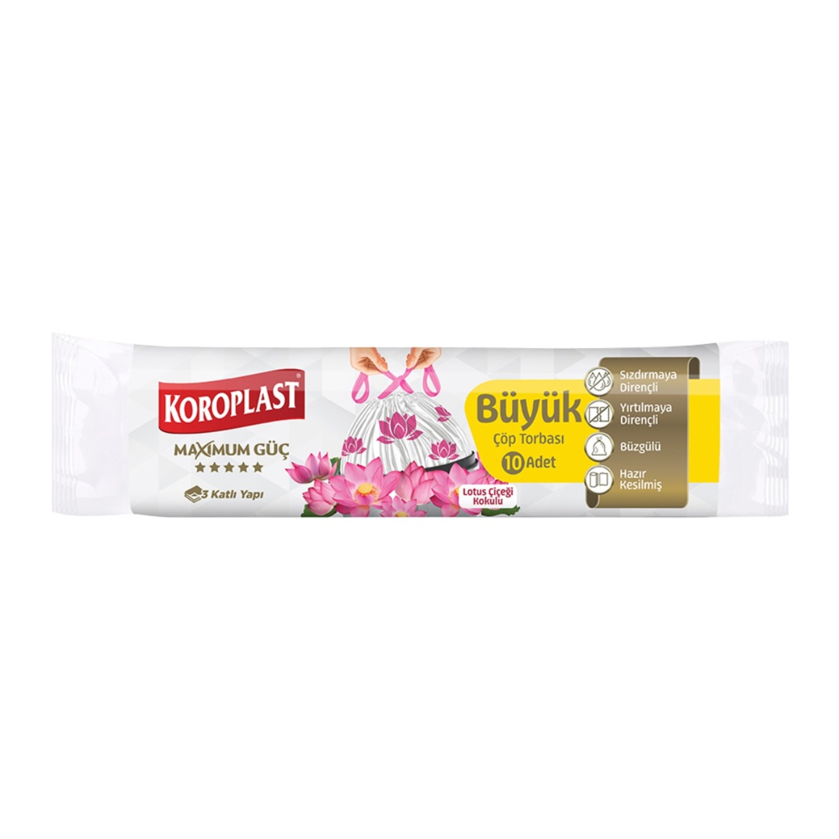 Koroplast Lotus Çiçeği Büzgülü Büyük Çöp Torbası 10'lu - Görsel 1