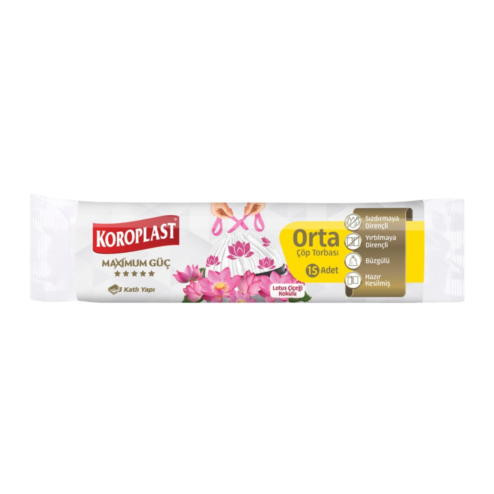 Koroplast Lotus Çiçeği Büzgülü Orta Çöp Torbası 15'li - Görsel 1