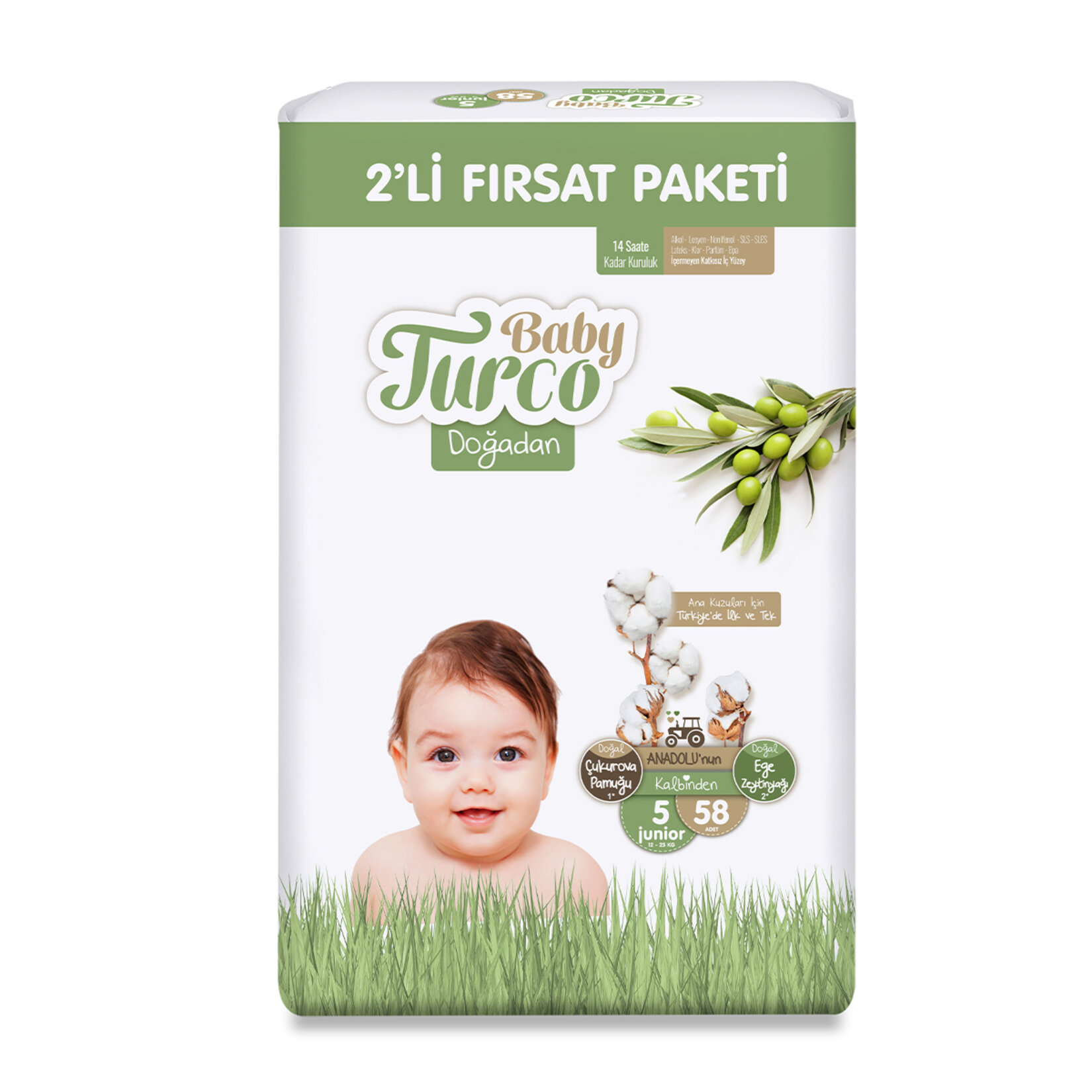 Baby Turco Doğadan 2'li Fırsat 5 Junior 12-25Kg 58'li