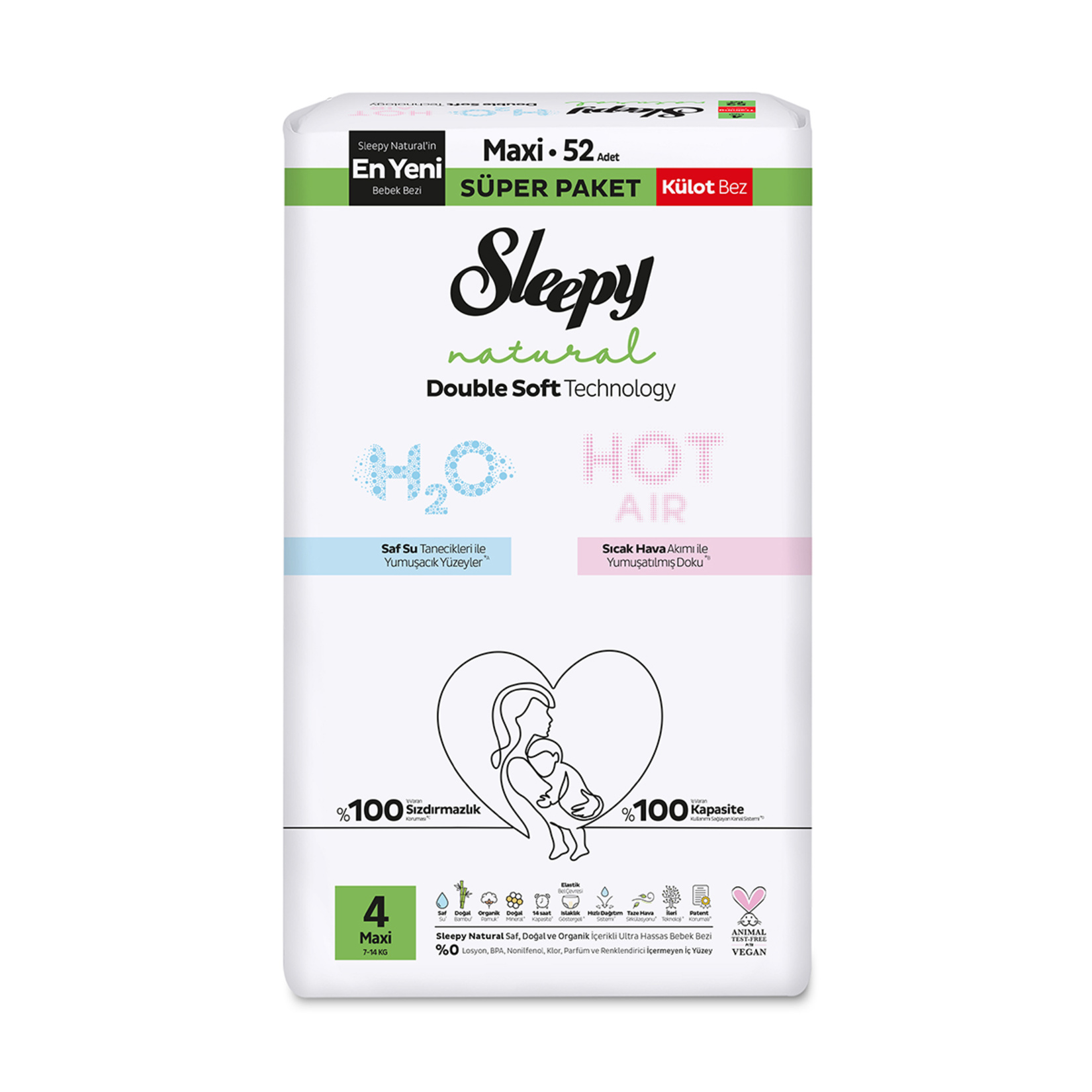 Sleepy Natural Double Soft Süper Külot Bez 4 No 4-14 Kg 52'li
