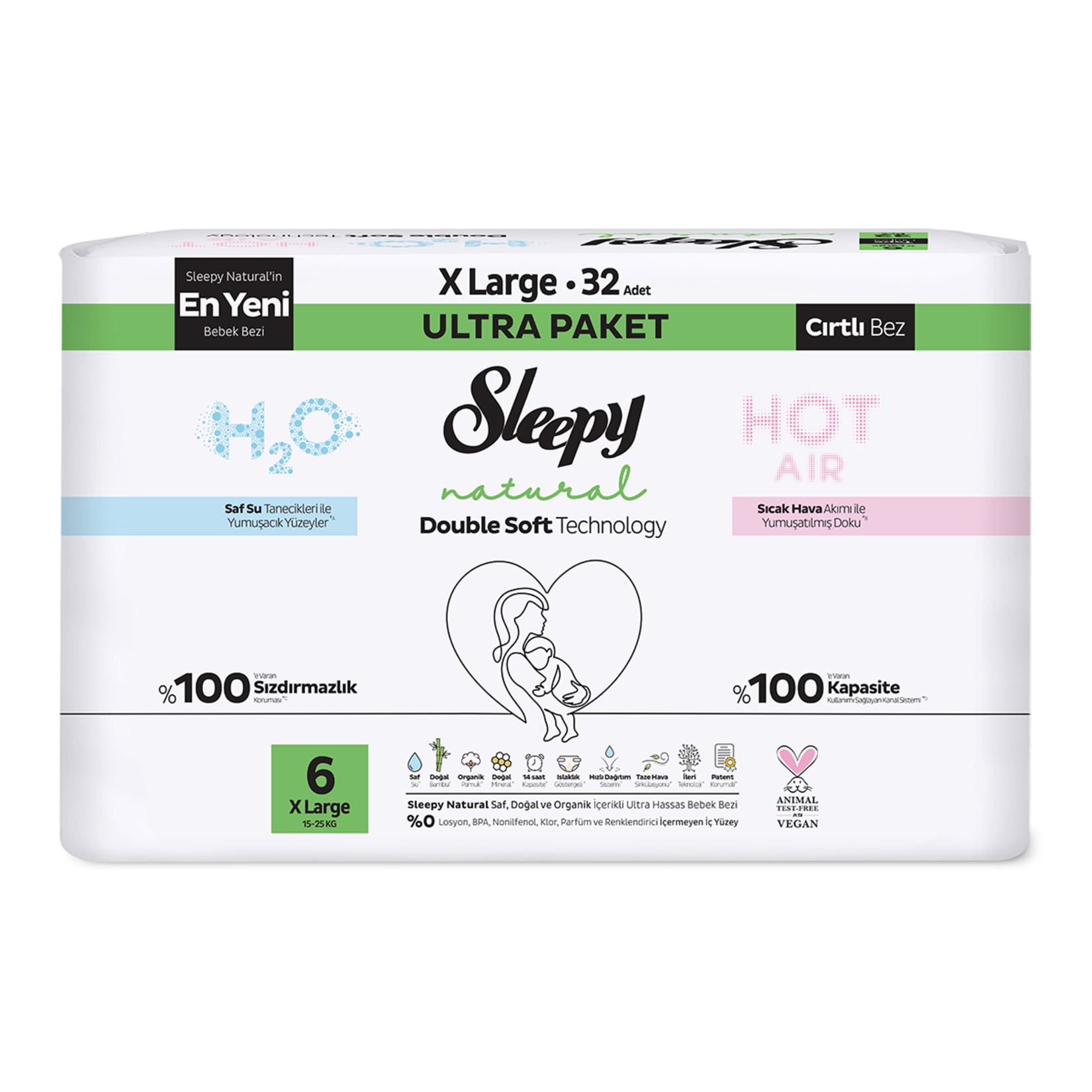 Sleepy Natural Double Soft 6 No 15-25 Kg 32'li