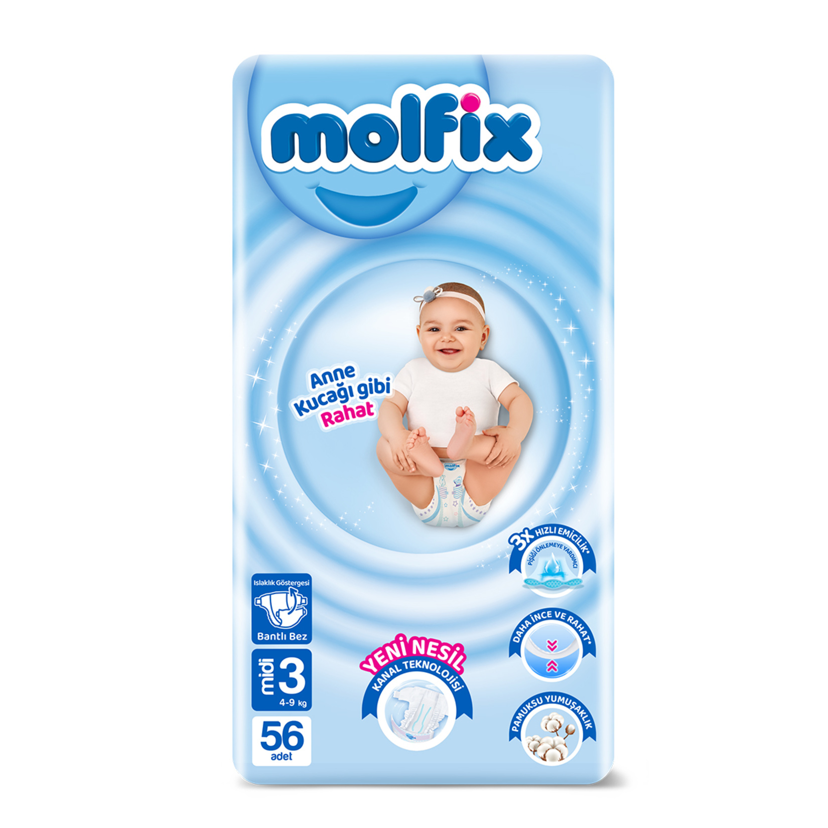 Molfix Avantajlı Paket 3 Beden Midi 4-9 Kg 56'lı