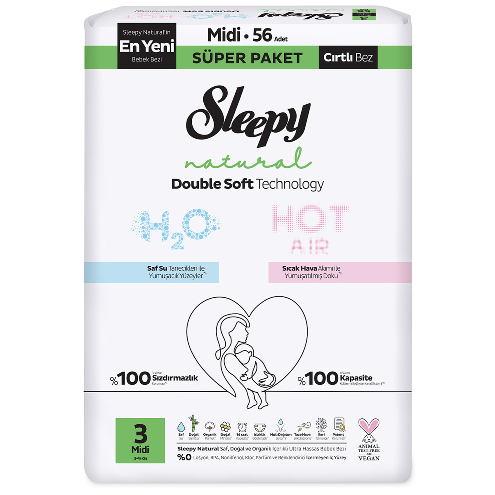Sleepy Natural Double Soft 3 Midi 4-9 Kg 56'lı