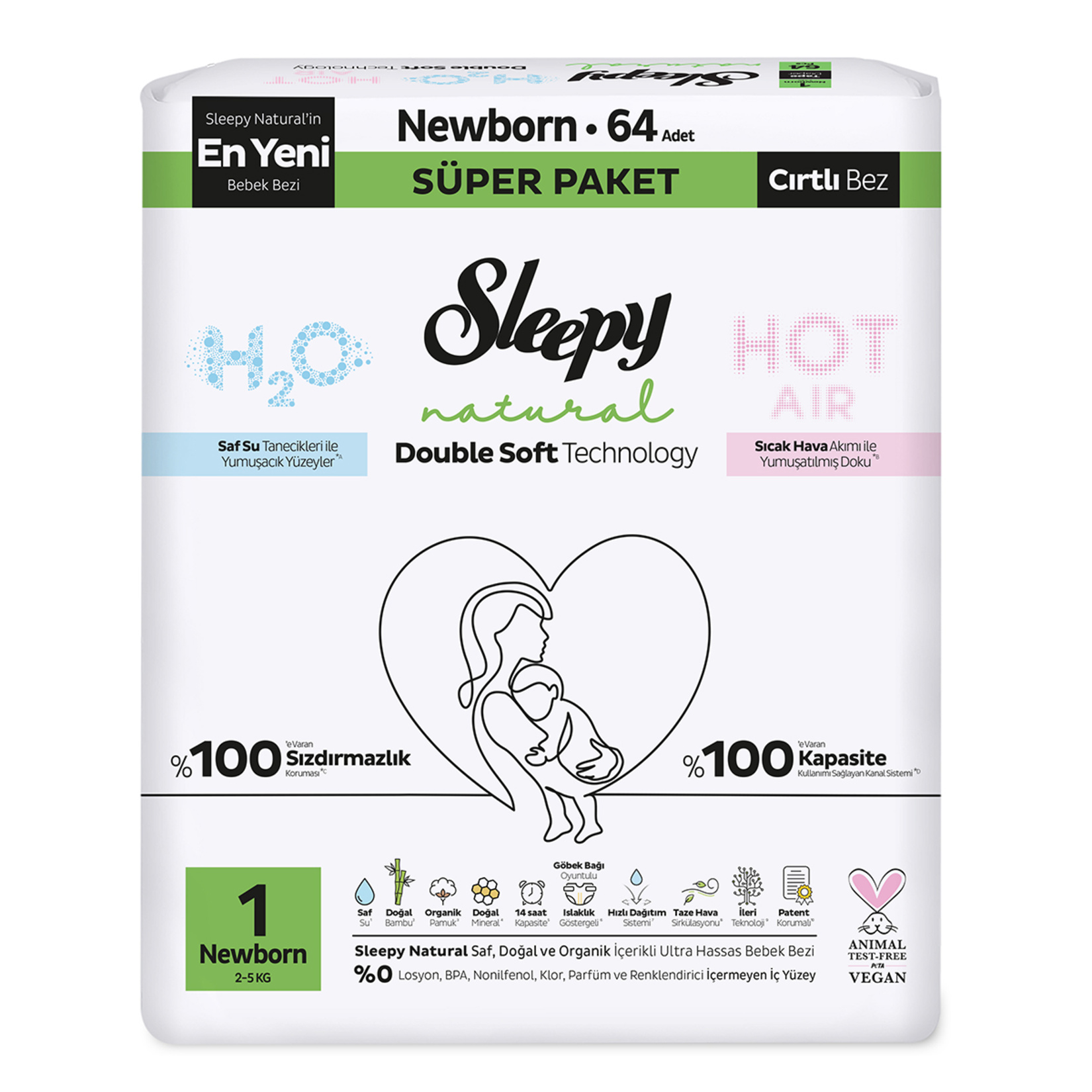 Sleepy Natural Süper Newborn Bebek Bezi 64'lü