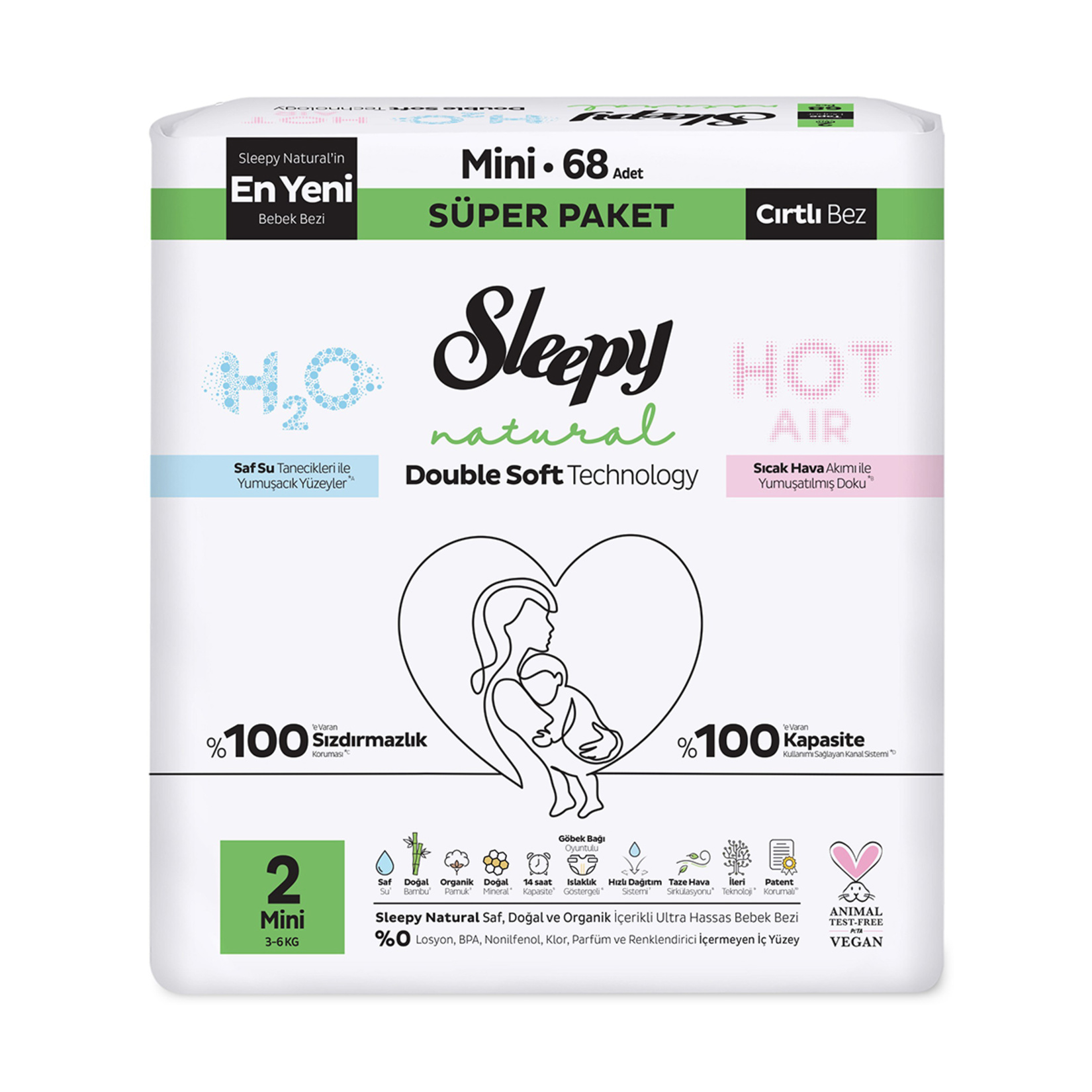 Sleepy Natural Double Soft Süper 2 Mini 3-6 Kg 68'li