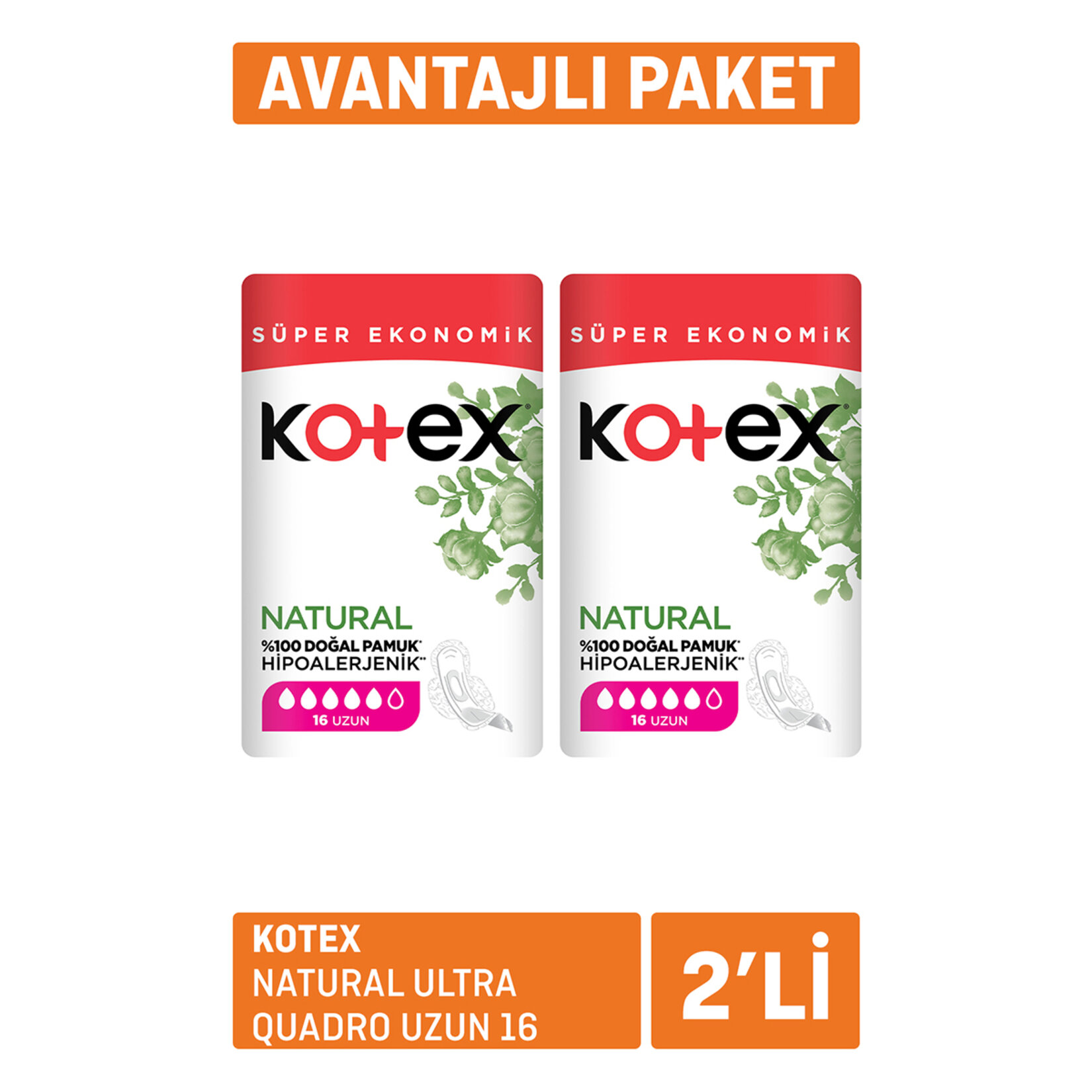 Kotex Natural Ultra Quadro Uzun 16 x 2