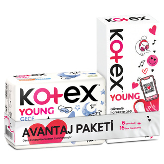 Kotex Young Single Gece + Young Günlük Ped 6'lı 16'lı