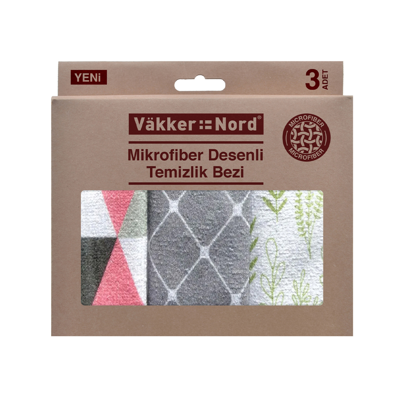 Vakker Nord Mikrofiber Desenli Temizlik Bezi 3'lü