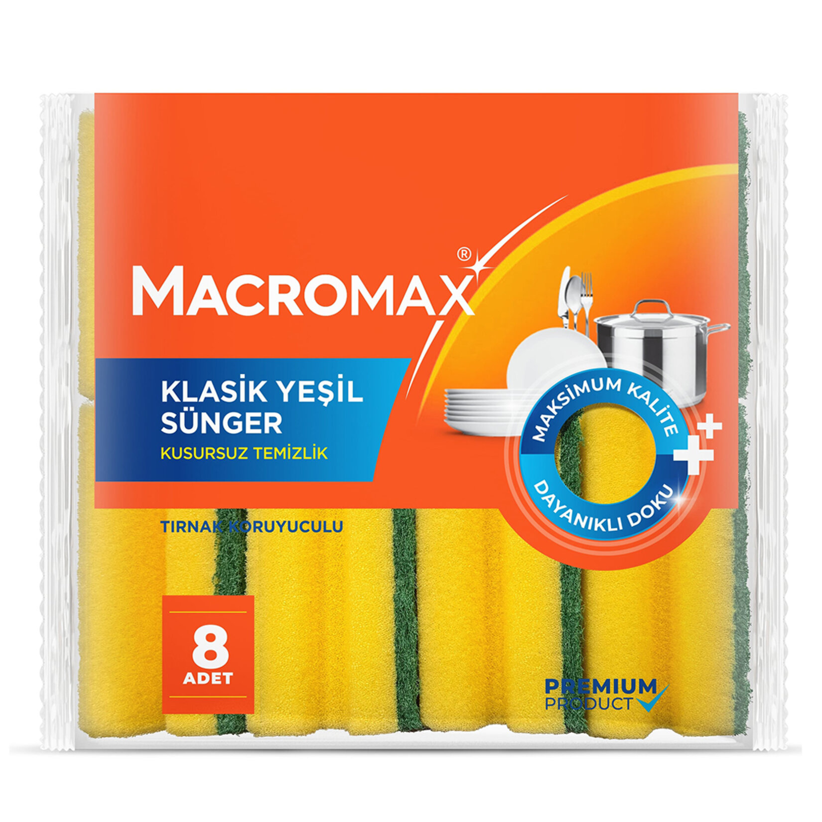 Macromax Klasik Yeşil Oluklu Sünger 8'li - Görsel 1