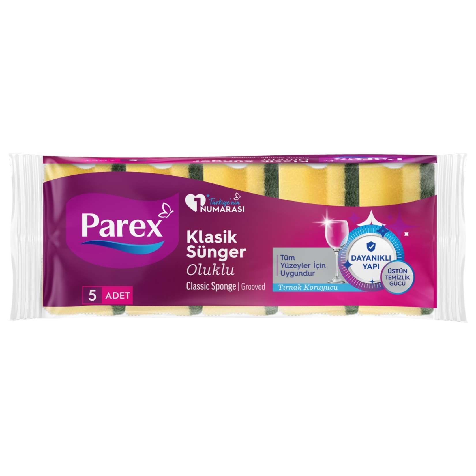 Parex Klasik Yeşil Oluklu Sünger 5'li Eko Paket
