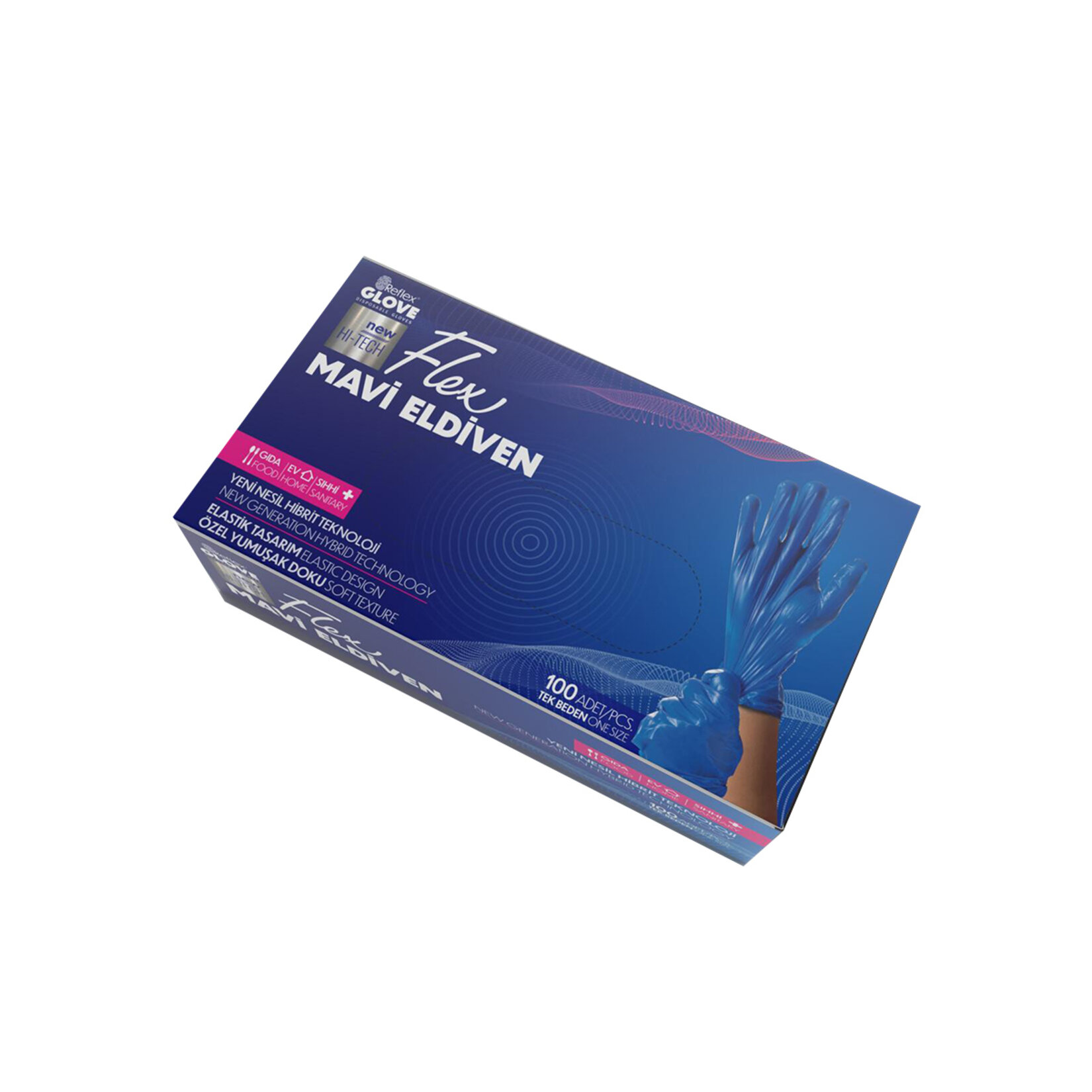 Flex Eldiven Mavi L Beden 100'Lü