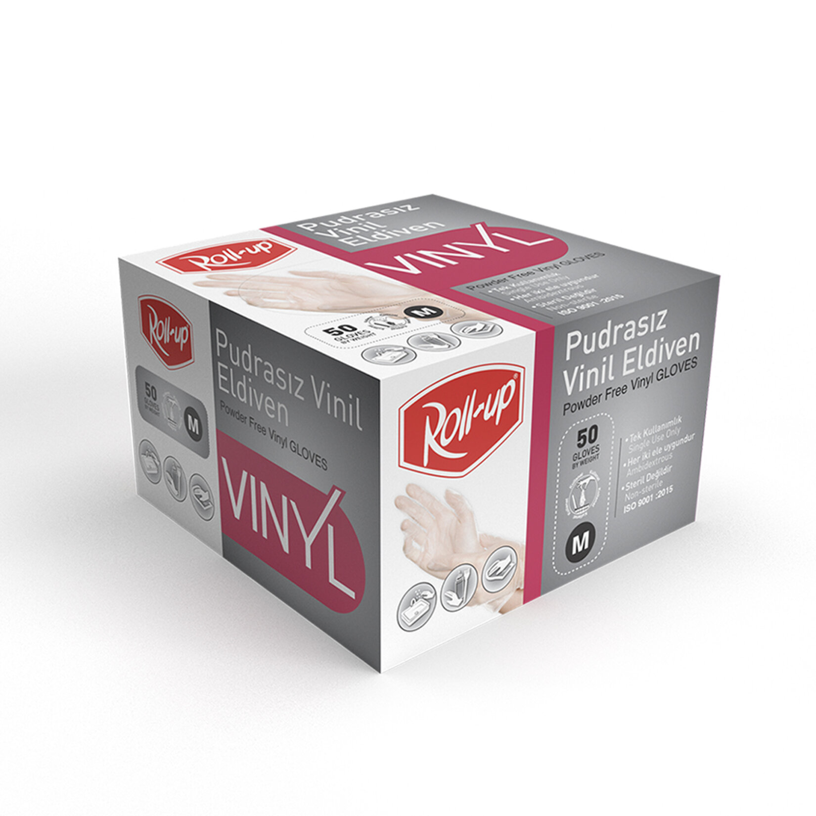 Roll-up Pudrasız Vinil Eldiven M 50'li