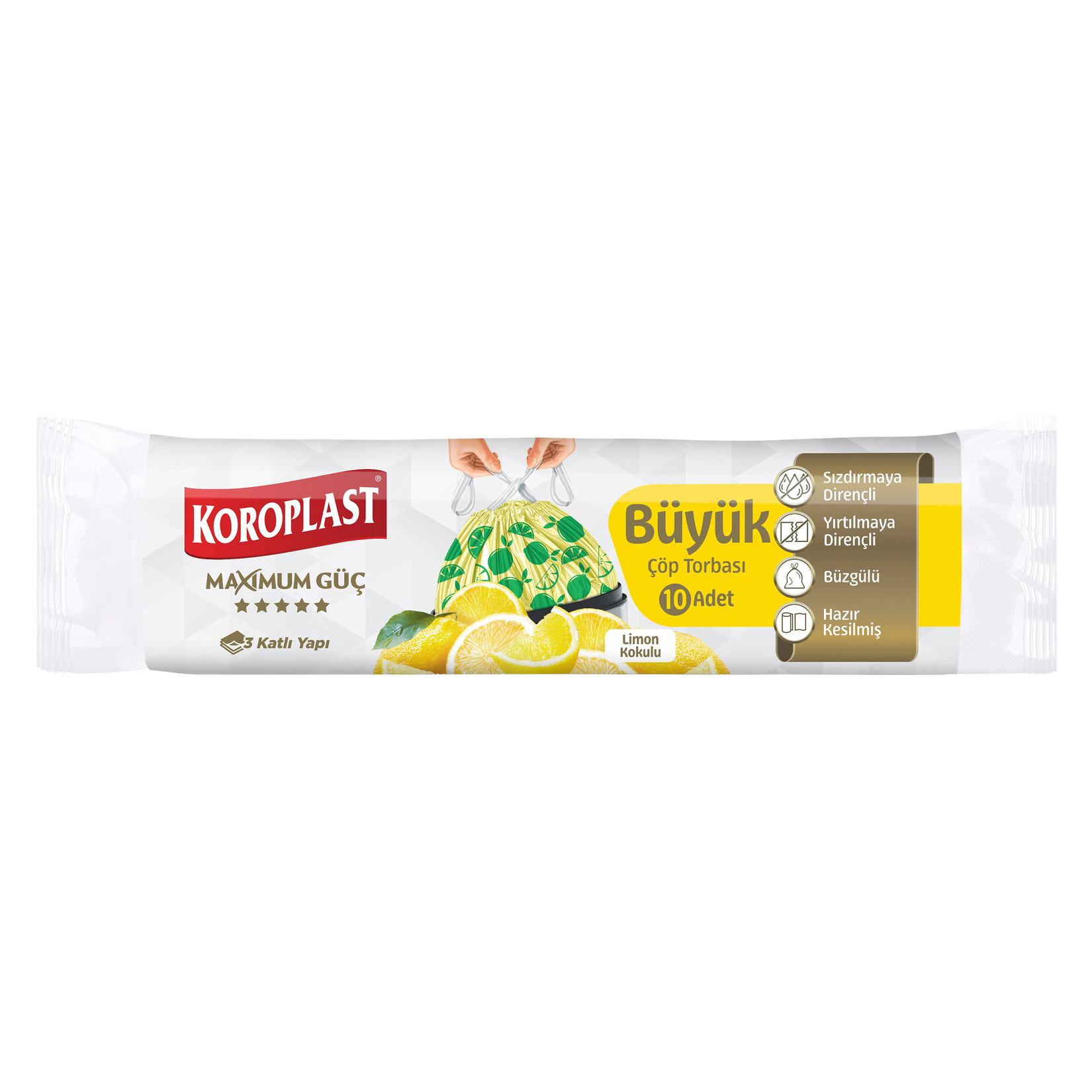 Koroplast Güçlü Büzgülü Çöp Torbası Limon Kokulu Büyük 10'Lu - Görsel 1