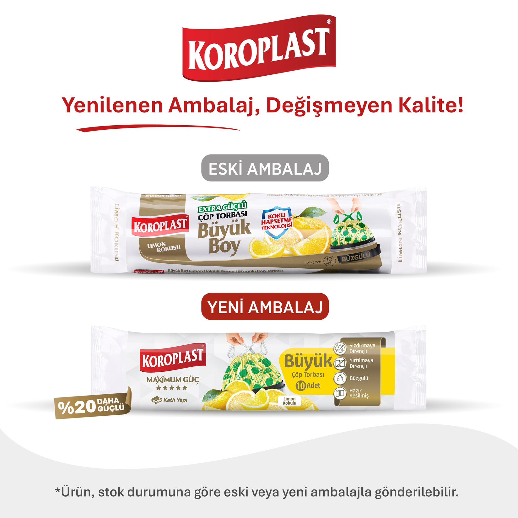 Koroplast Güçlü Büzgülü Çöp Torbası Limon Kokulu Büyük 10'Lu - Görsel 2