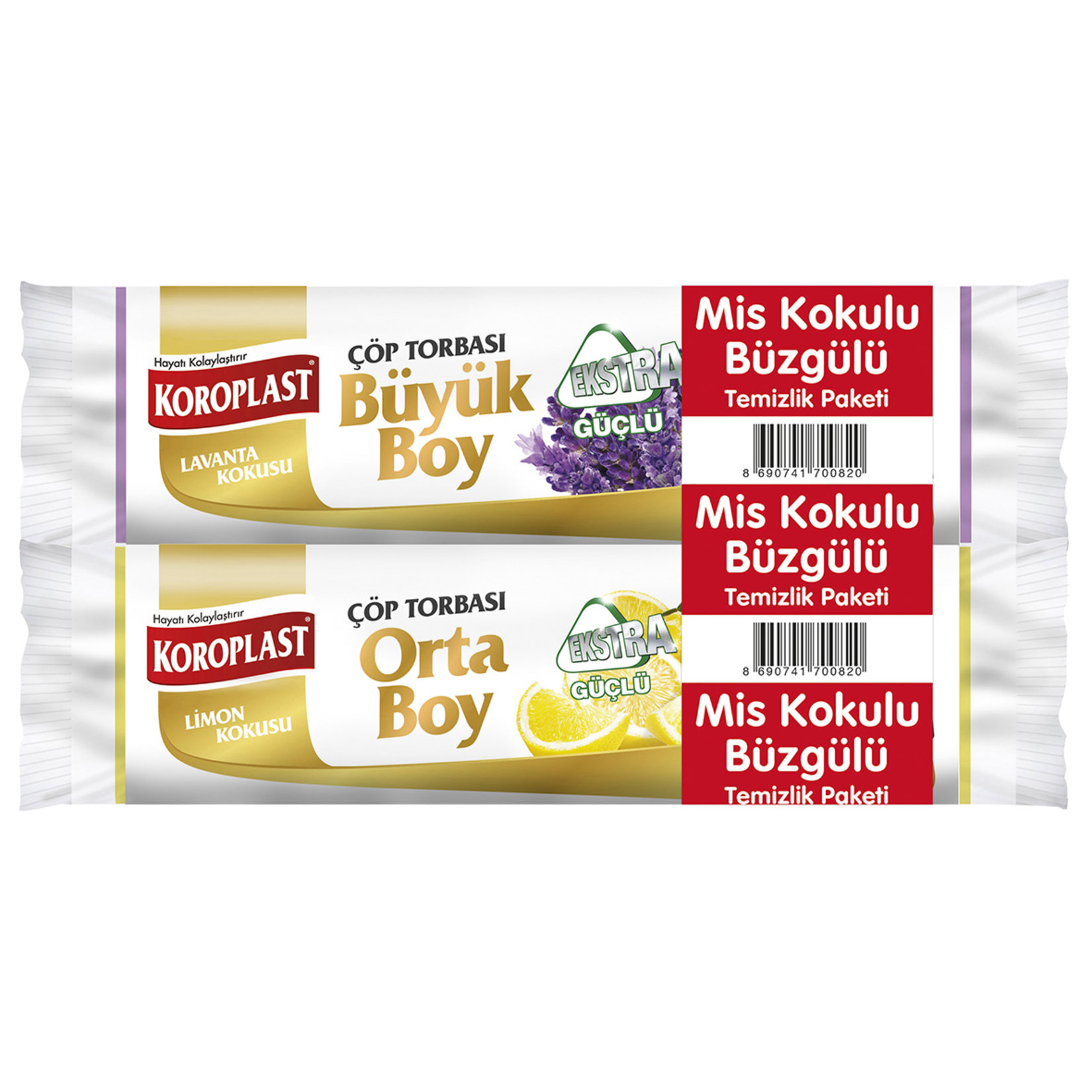 Koroplast Çöp Torbası Limon Orta 15'li - Lavanta Büyük 10'lu