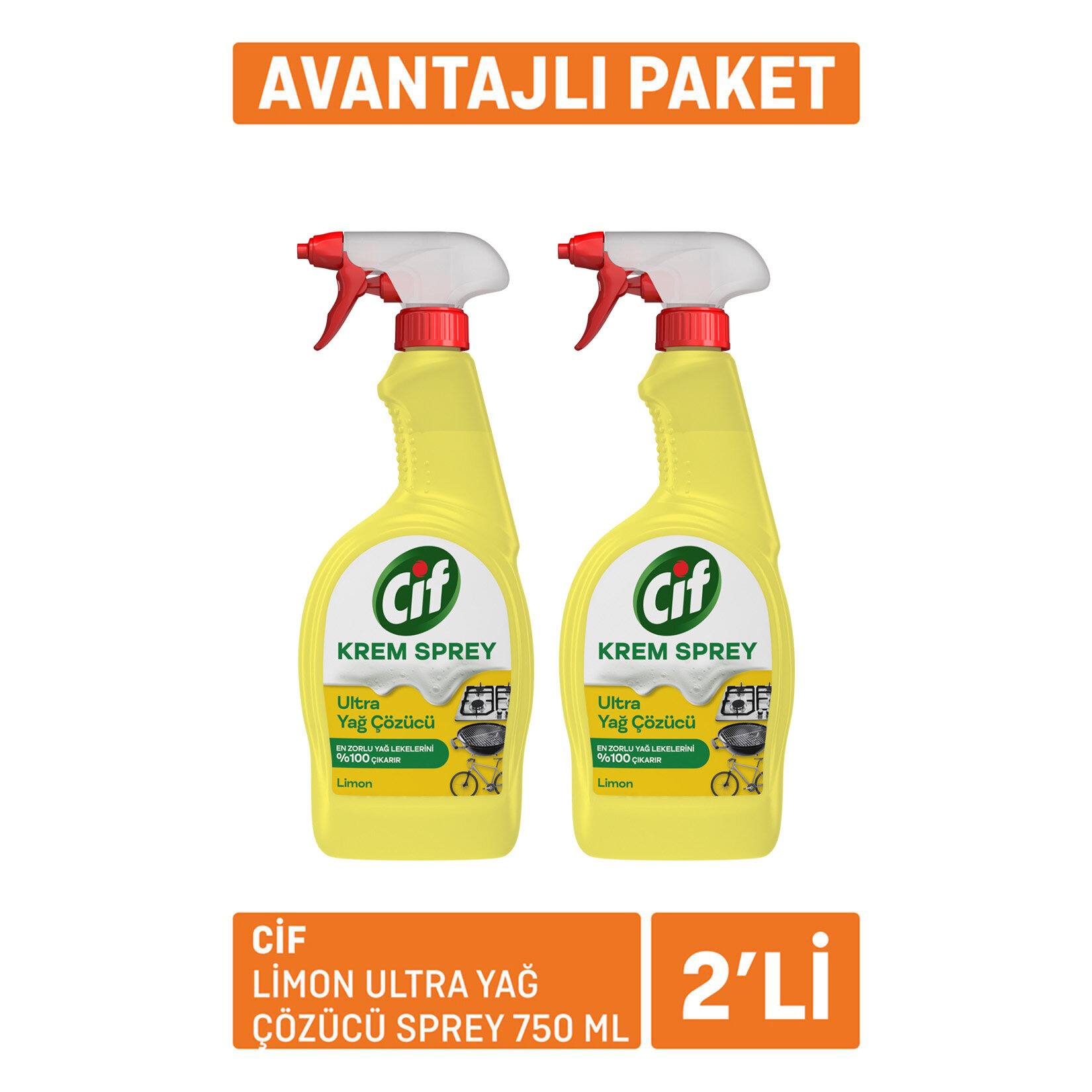 Cif Limon Ultra Yağ Çözücü Sprey 2 x 750 Ml - Görsel 1
