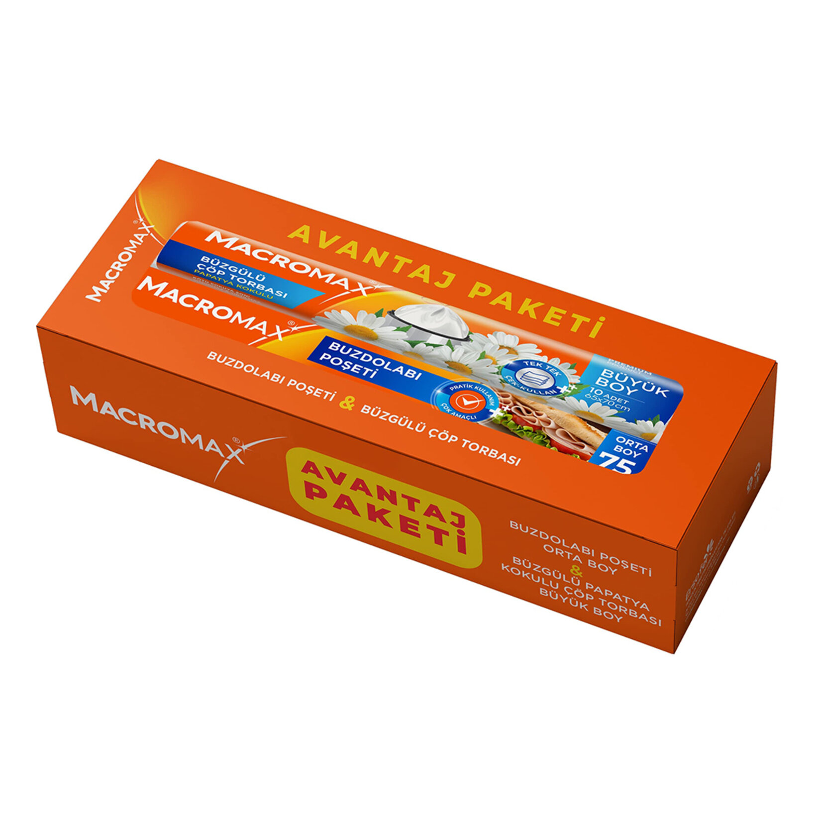 Macromax Çöp Torbası Büyük 10'lu + Buzdolabı Poşeti Orta 75'li