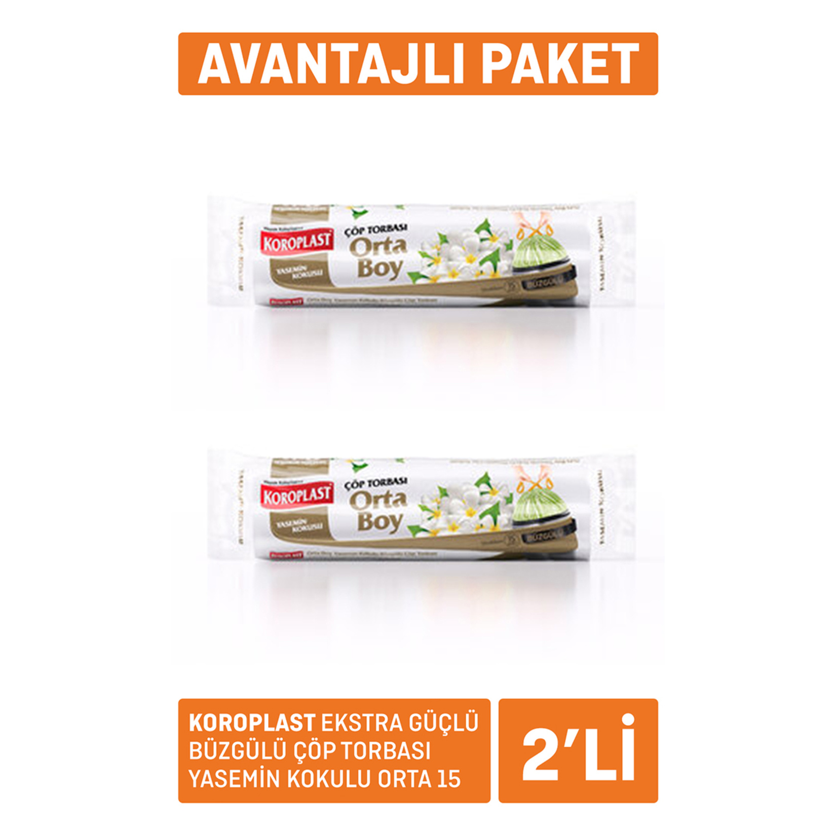 Koroplast Yasemin Büzgülü Orta Çöp Torbası 2 x 15'li