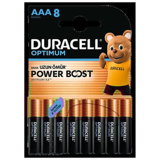 Duracell Optimum Powerboost AAA İnce Kalem Pil 8'li