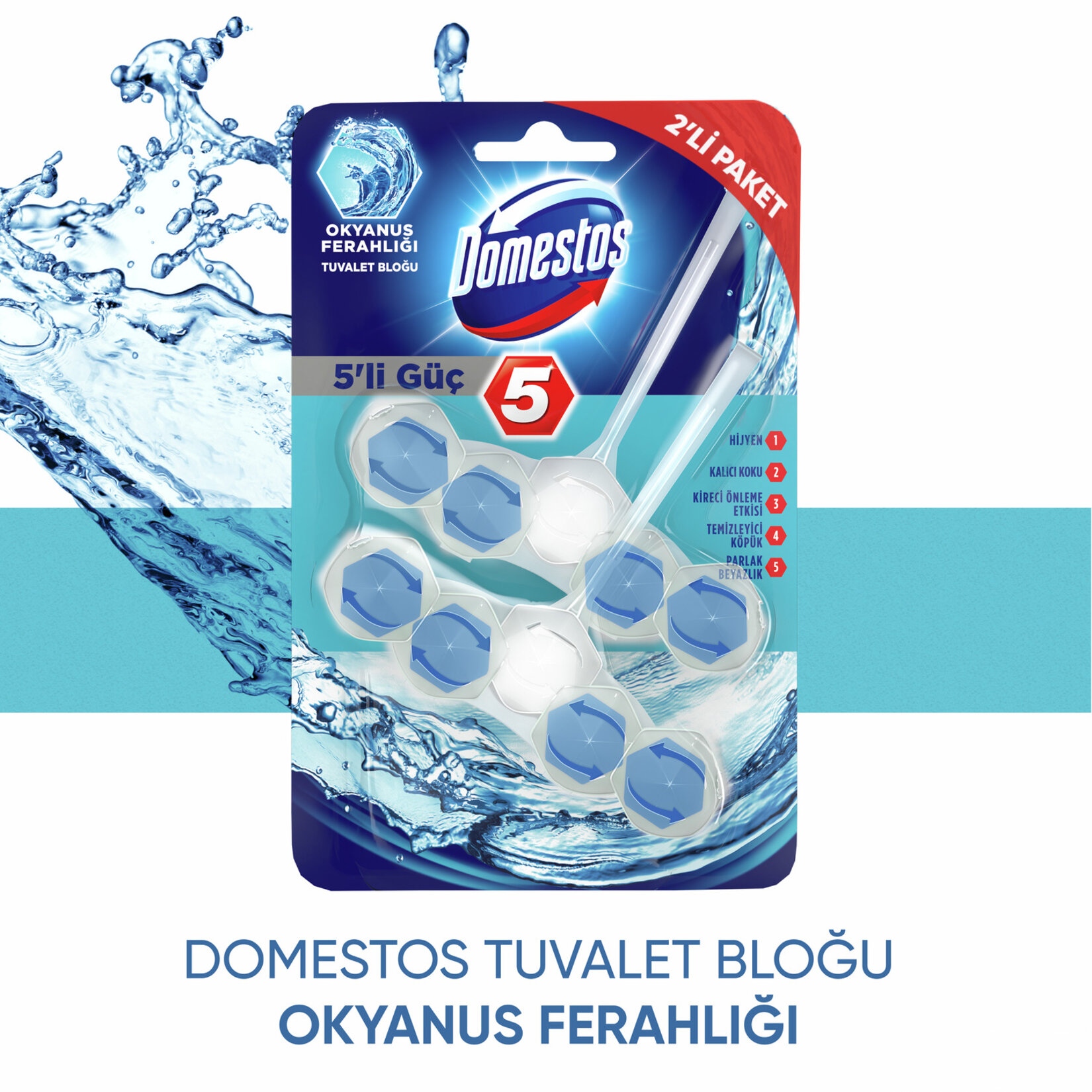 Domestos Wc Blok 5'li Güç Okyanus Ferahlığı 2 x 55 G - Görsel 3