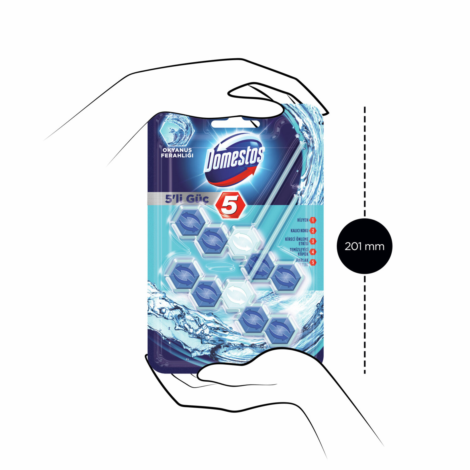 Domestos Wc Blok 5'li Güç Okyanus Ferahlığı 2 x 55 G - Görsel 5