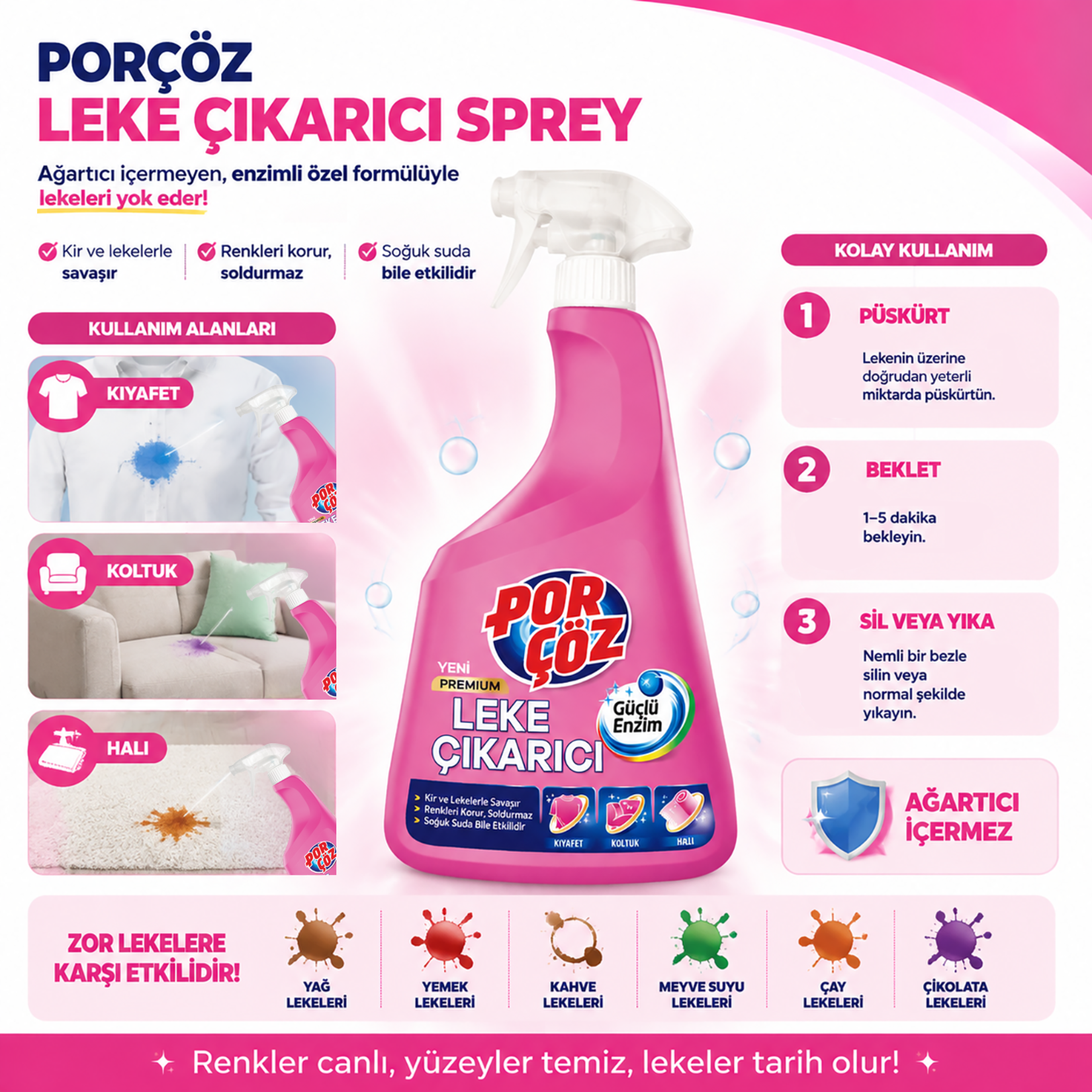 Porçöz Leke Çıkarıcı Sprey 750 Ml - Görsel 4