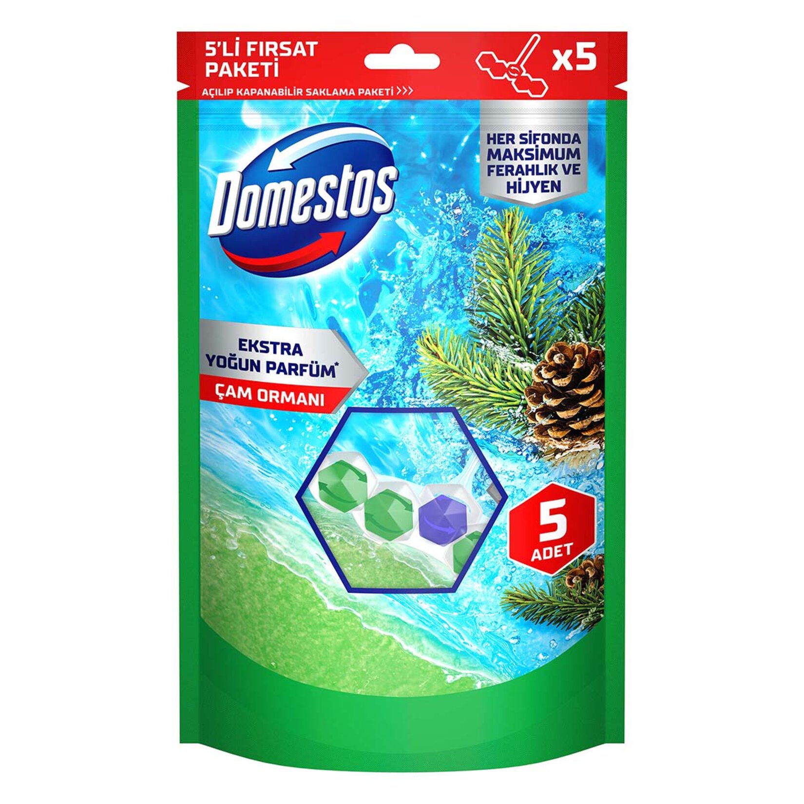 Domestos Wc Blok Çam Ferahlığı 5 x 50 G - Görsel 1