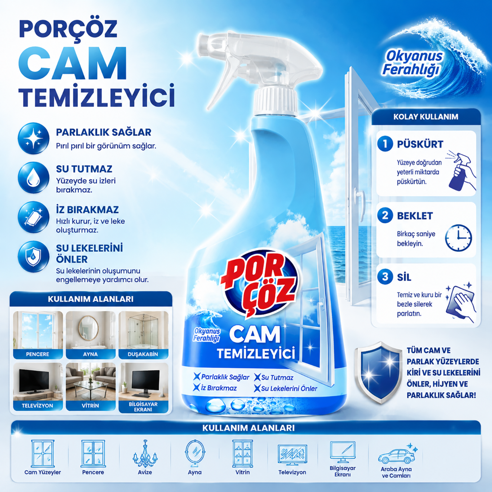 Porçöz Cam Temizleyici Sprey 500 Ml - Görsel 5